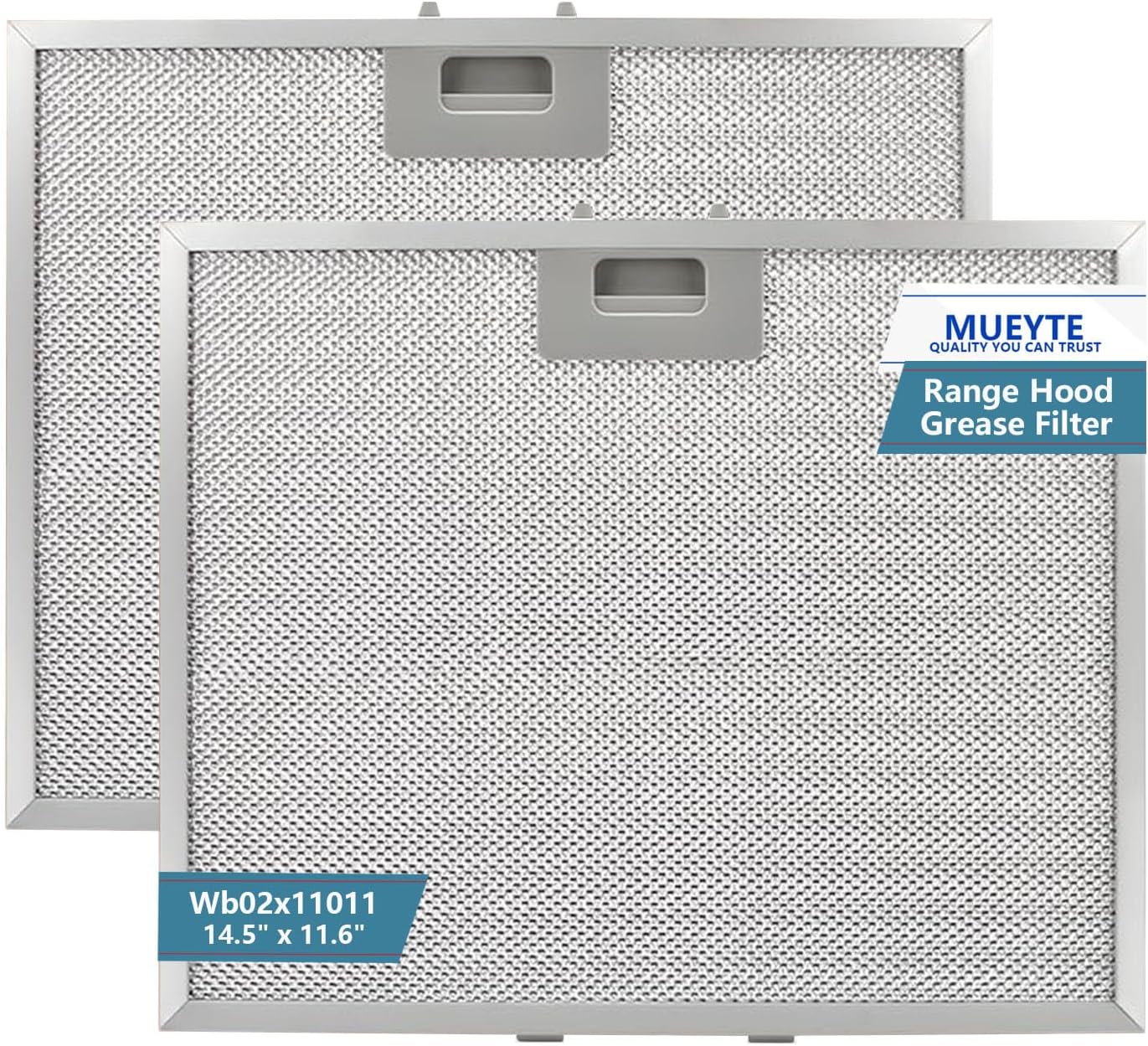 WB02X11011 Range Hood Filter Replacement For GE Range Hood JV636H1SS JV636H2SS JV536H1SS JV536H2SS JV535H1WW JV635H1BB JV635H2CC 14-1/2" x 11-5/8" 5-Layer Aluminum Mesh Grease Filter 2 Pack