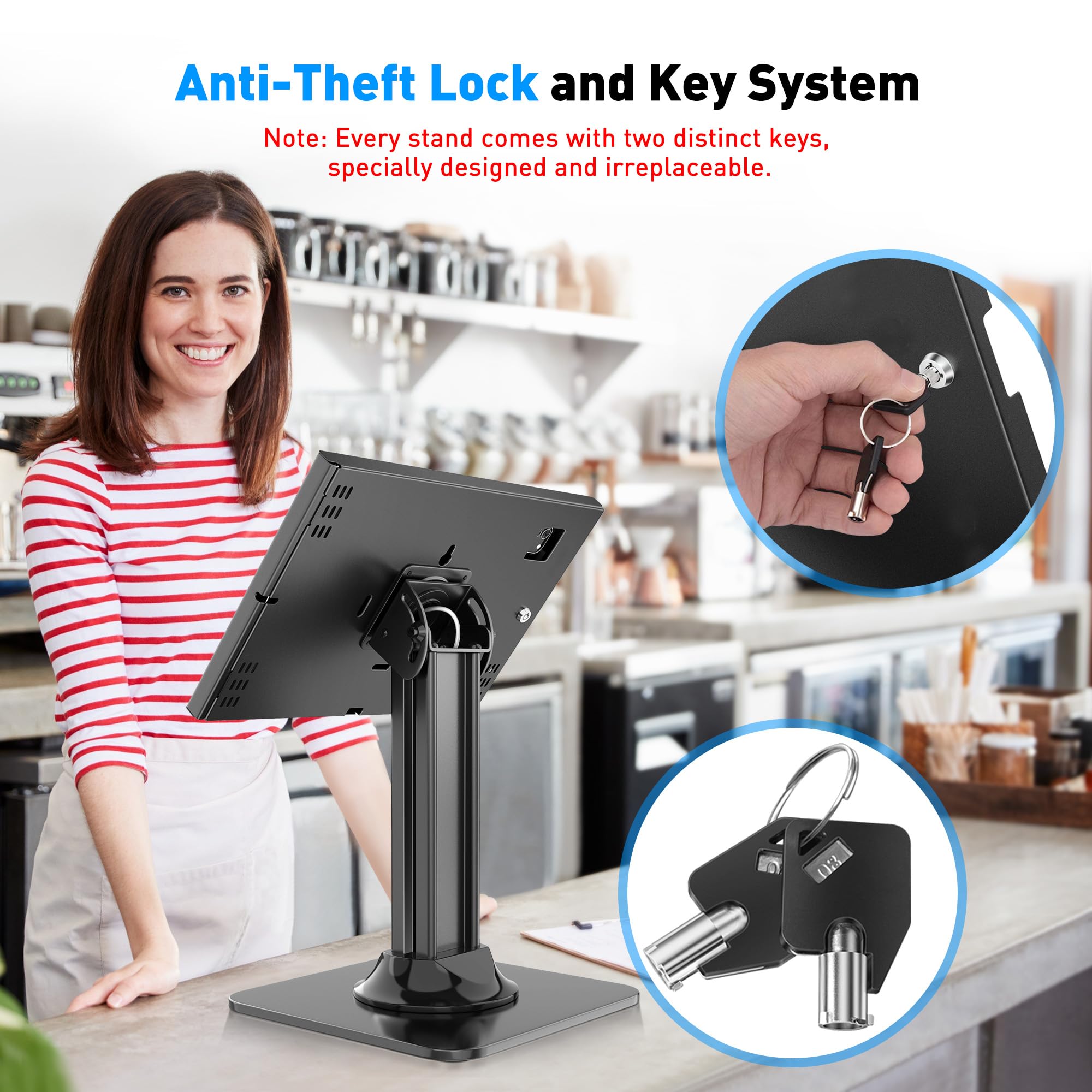 AboveTEK Anti-Diebstahl iPad Kiosk Stand, POS iPad Sicherheitsständer, Aluminium Tablet Halter mit Verriegelung, 360° Drehung & 75° Neigung, Tischmontage für Gewerbliche Nutzung (Schwarz)