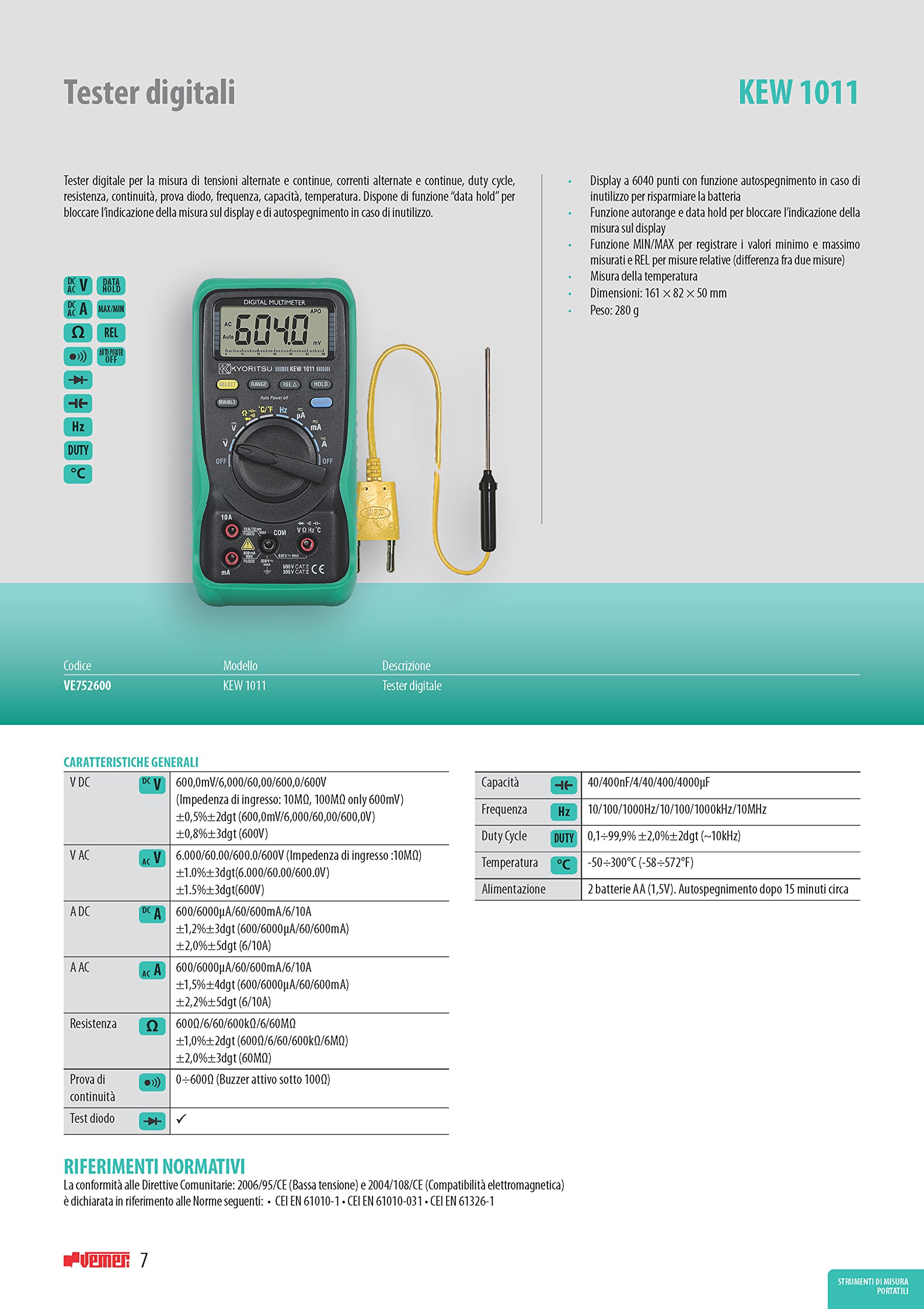 Kyoritsu Kew 1011 mutlimetro Digital para la tamaño de tensioni AC/DC, Corriente AC/DC, resistencia, continuidad, prueba diodo, Capacidad, Frecuencia, temperatura, Gris
