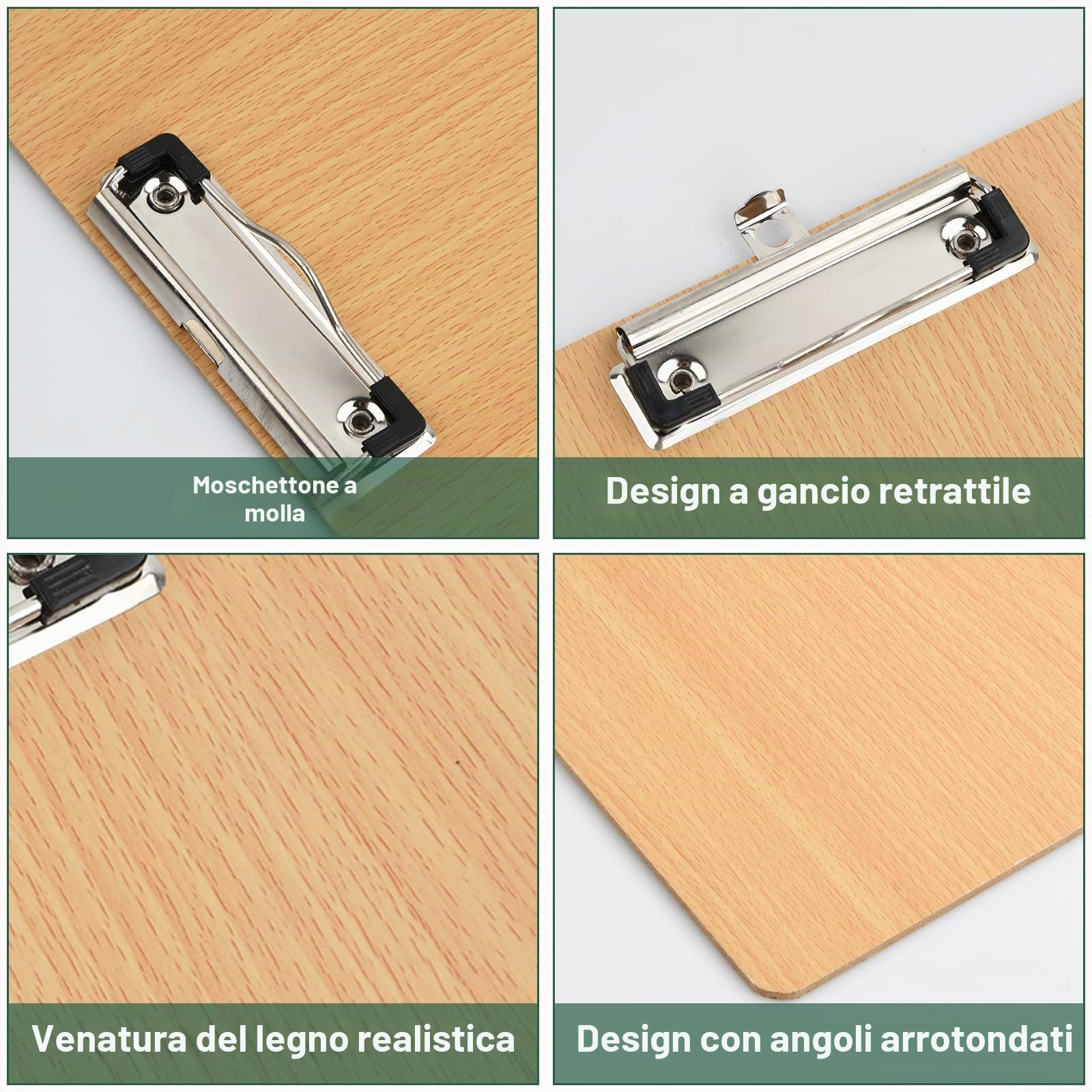 10 Pezzi A5 Portablocco di Legno, Cartella Portablocco con Foro per Appendere, Portadocumenti con Clip, Cartellina Presentatore per Scuola Ufficio Cucina (A5)