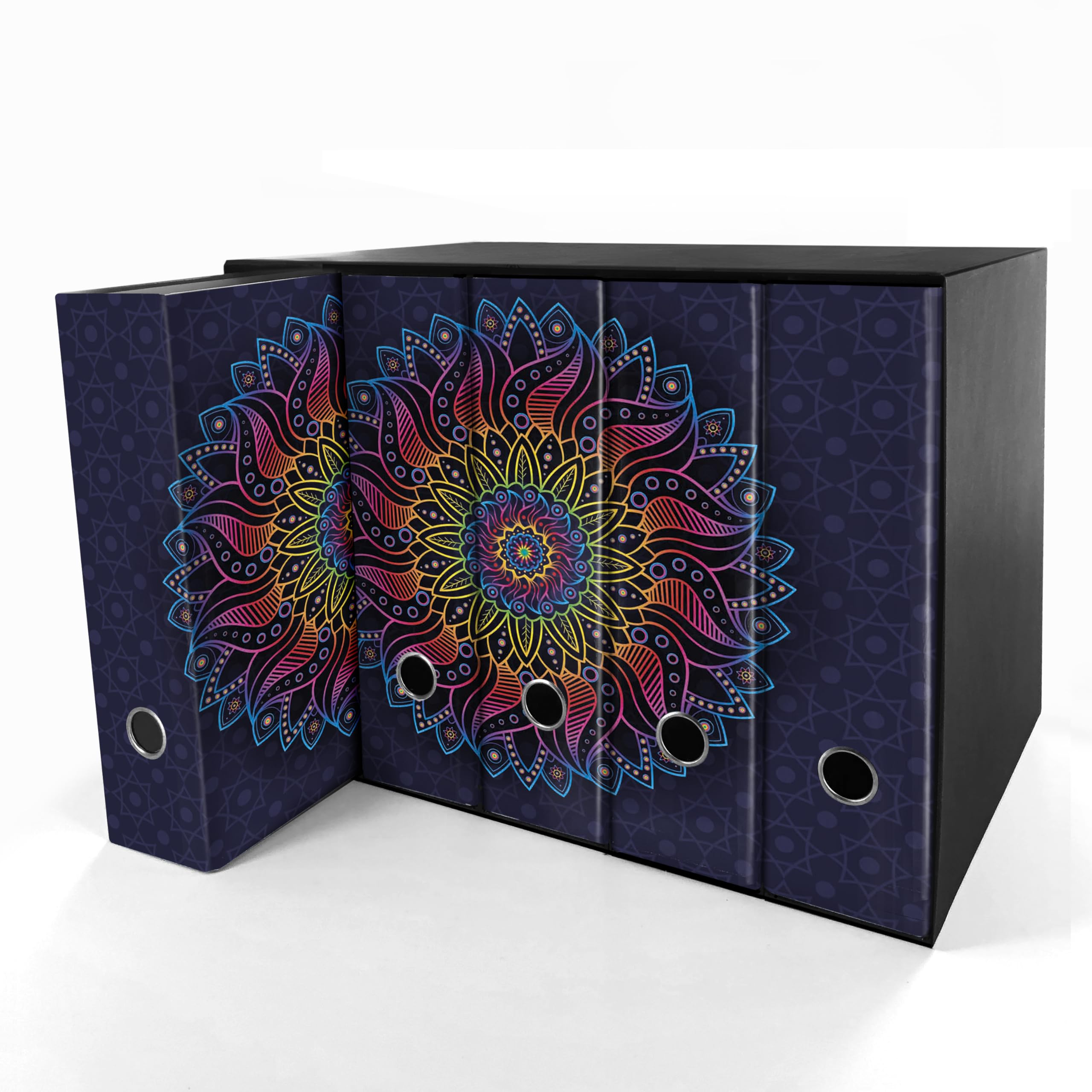 SET da 5 Raccoglitori ad anelli - MANDALA ARCOBALENO (28x34 cm con 4 anelli)
