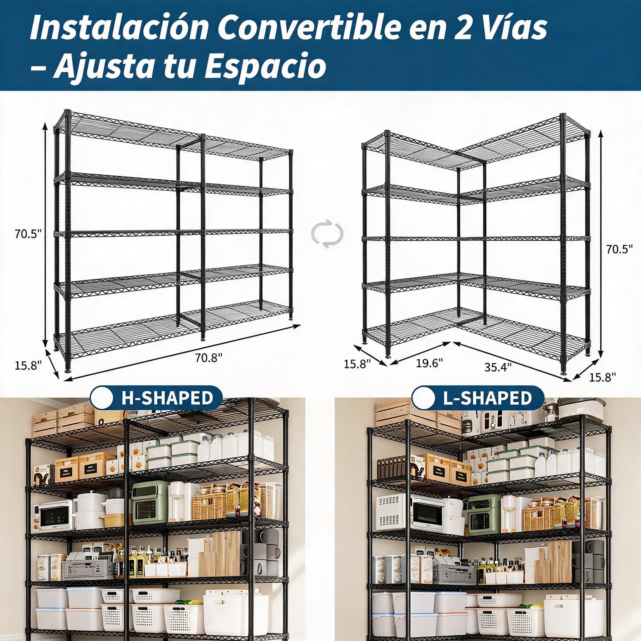 Garvee Estantería Metálica de 5 Niveles de Acero al Carbono, Doble Fila de 40 cm de Fondo, 180x40x180 cm, 100 kg por Nivel y 500 kg Totales, Altura Regulable para Cocina Garaje y Despensa, Negro