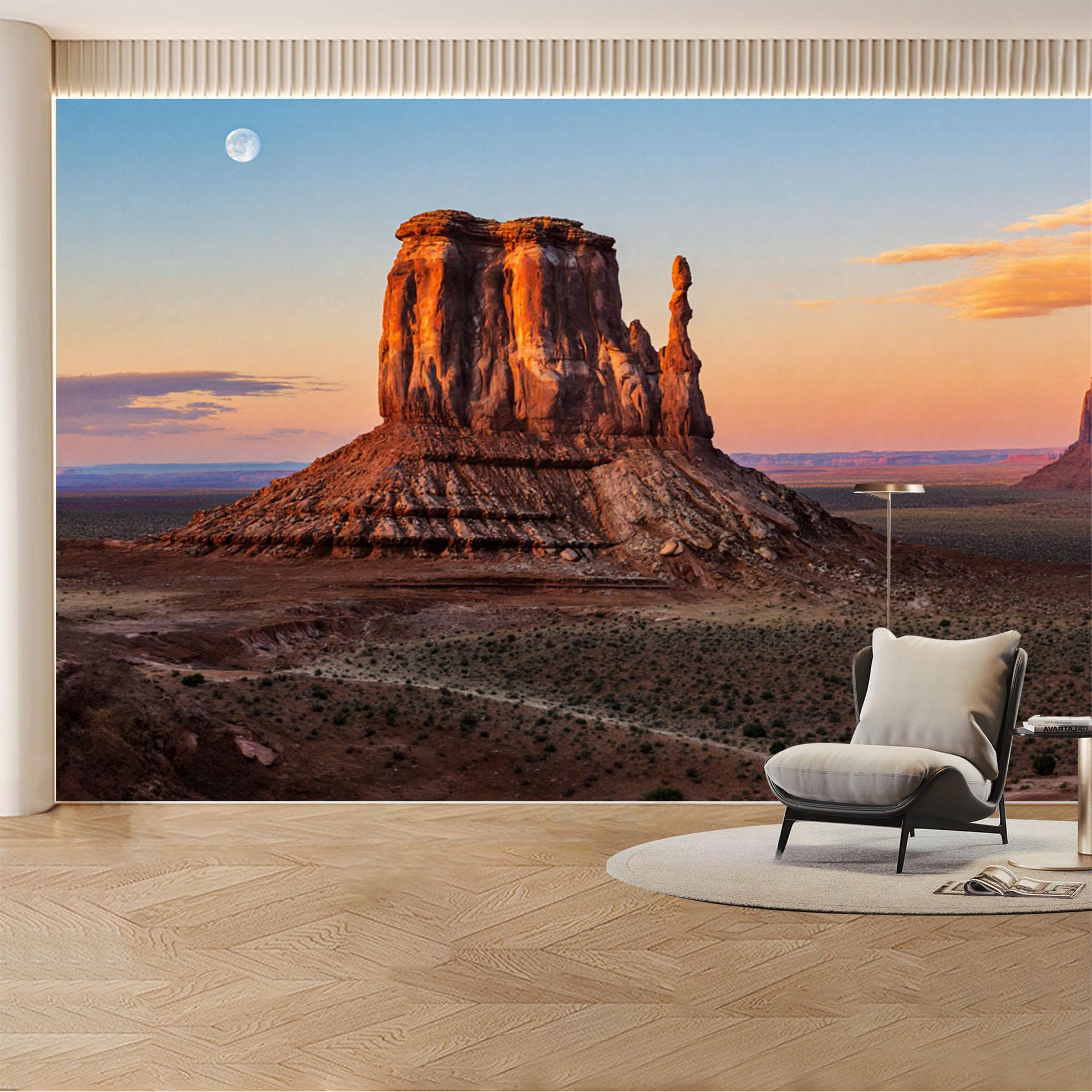 Custom Wall Mural Wallpaper Desert Mountain Landscape 3D Effect Wall Decor Large Wall Art Sunset Misty Removable SelfAdhesive Large Photo for Living Room， Bedroom， Office