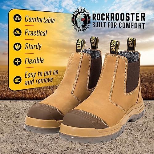 Miniatura 6 de ROCKROOSTER Botas de trabajo para hombre, punta de acero de 6 pulgadas, zapatos de cuero aceitado sin cordones, disipativa estática, transpirable,