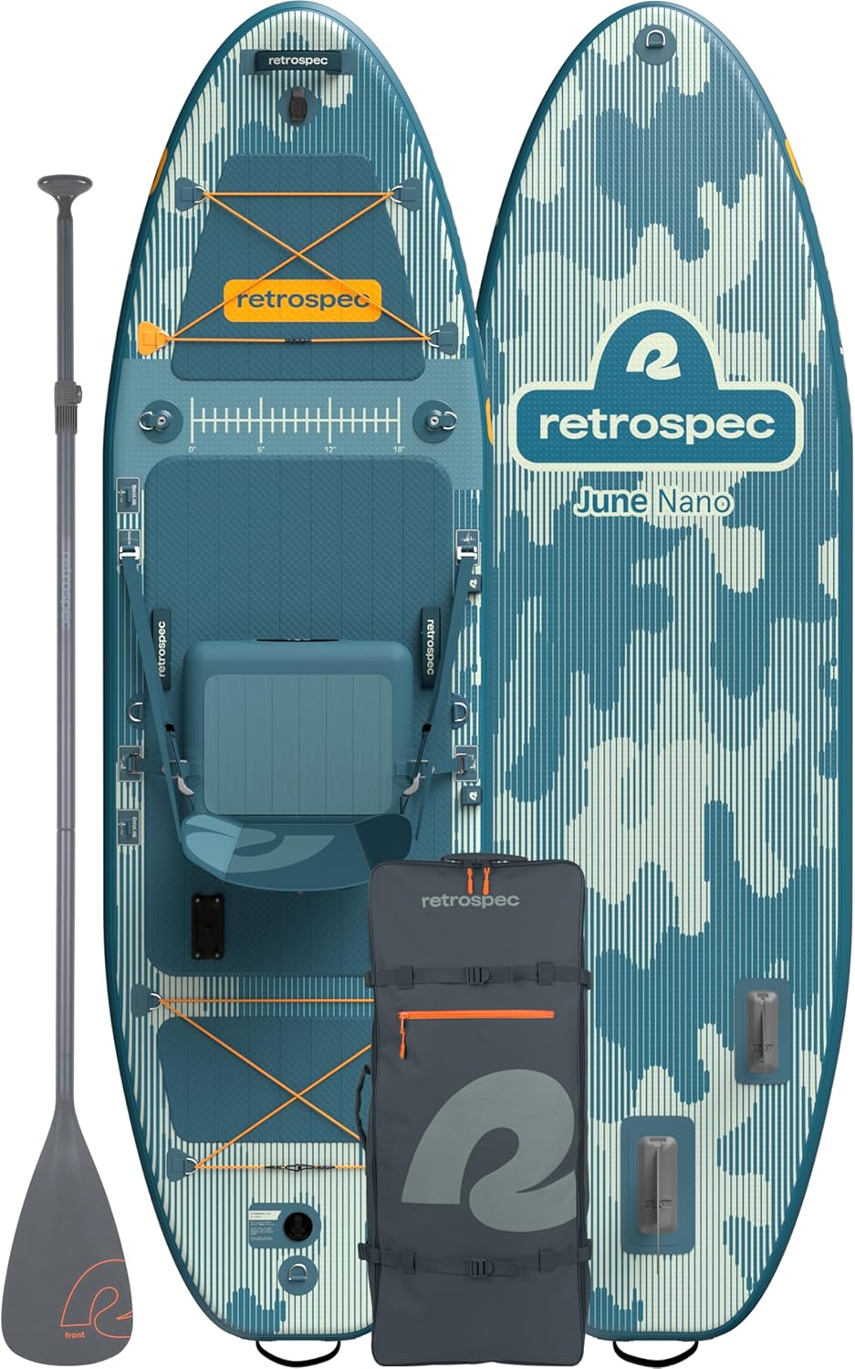 Retrospec June Nano Kids Inflatable Fishing Paddle Board SUP Kayak: 9'6" Hybrid Paddleboard with Rod Holders, Removable Seat - Lightweight Portable Youth Fishing Board