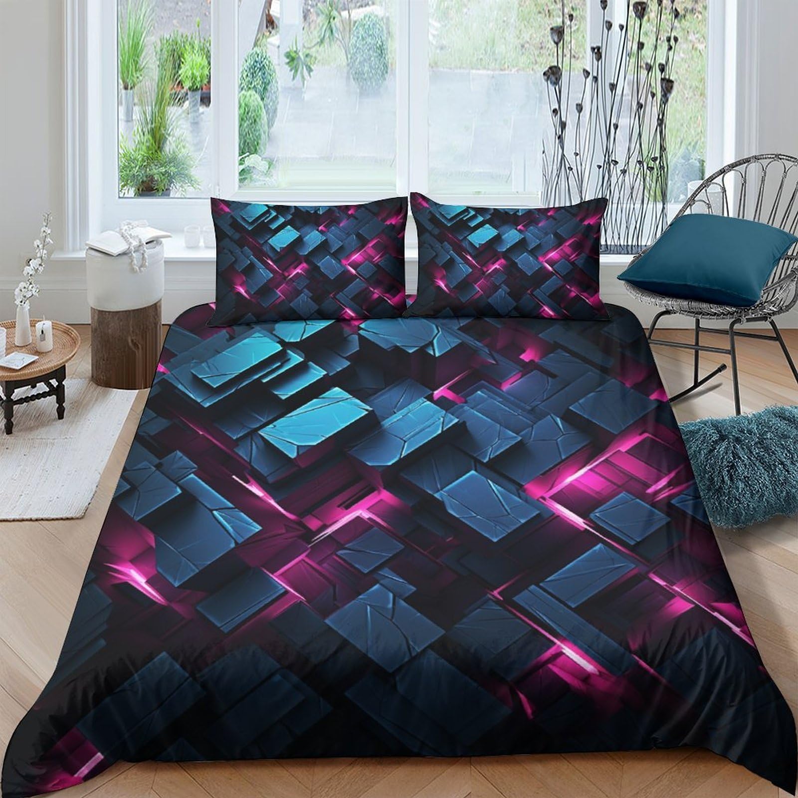 Housse de couette 3D IOFEER King 220x240 cm parure de lit microfibre 3 pièces