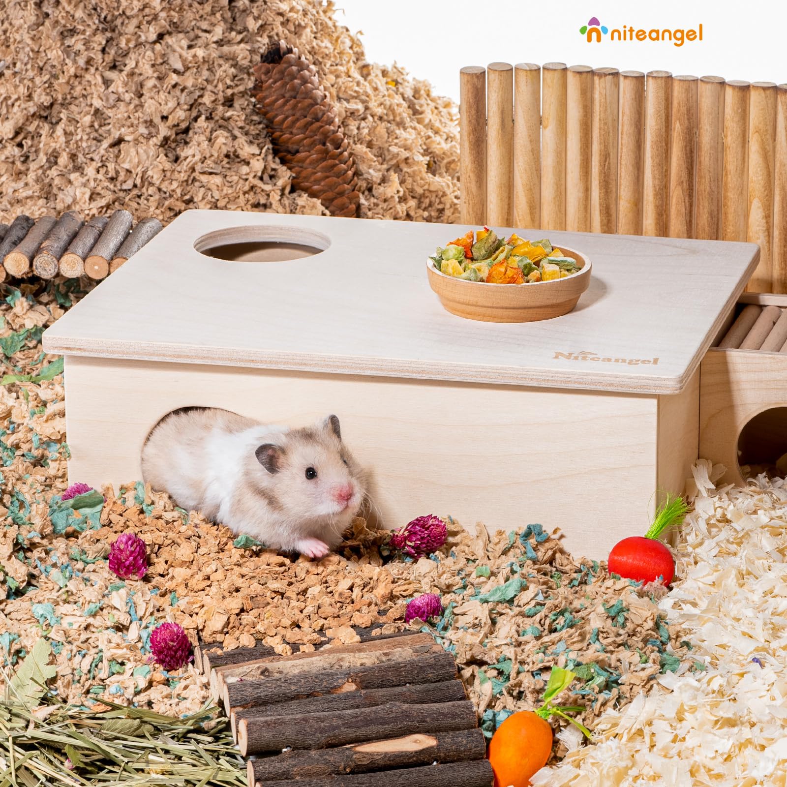 Niteangel Birkenkammer-Labyrinth-Hamsterversteck – kleine Haustiere, Waldhaus, Lebensräume, Dekoration für Hamster, Mäuse, Rennmäuse, Mäuse, Mäuse, Mäuse, Mäuse, Mäuse