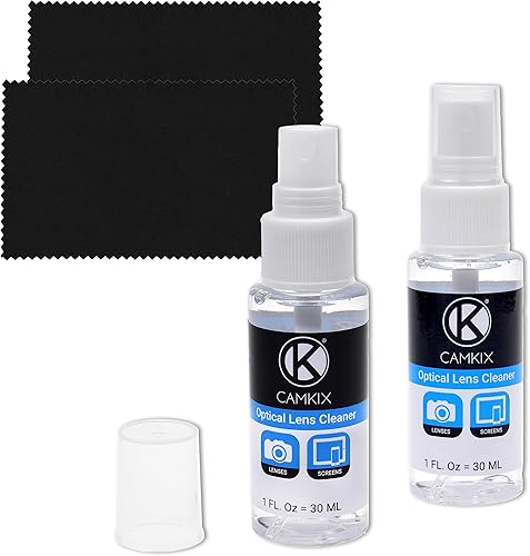 Camkix Kit de limpieza de lentes y pantallas, 2 rociadores de limpieza, 2 paños de microfibra, perfecto para limpiar la lente de tu cámara réflex