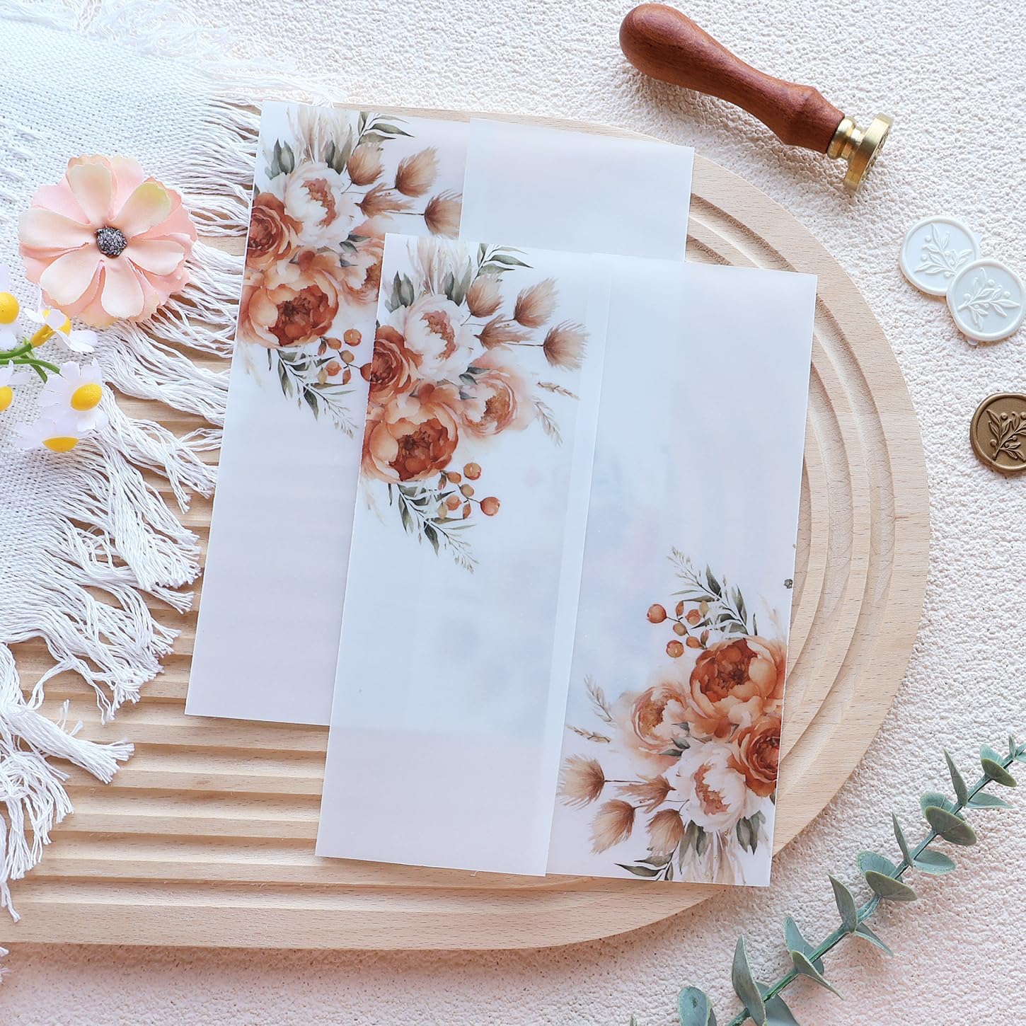 Hosmsua 50Pcs Vellum Jackets with Burnt Orange Floral for 5x7 Invitations image 5