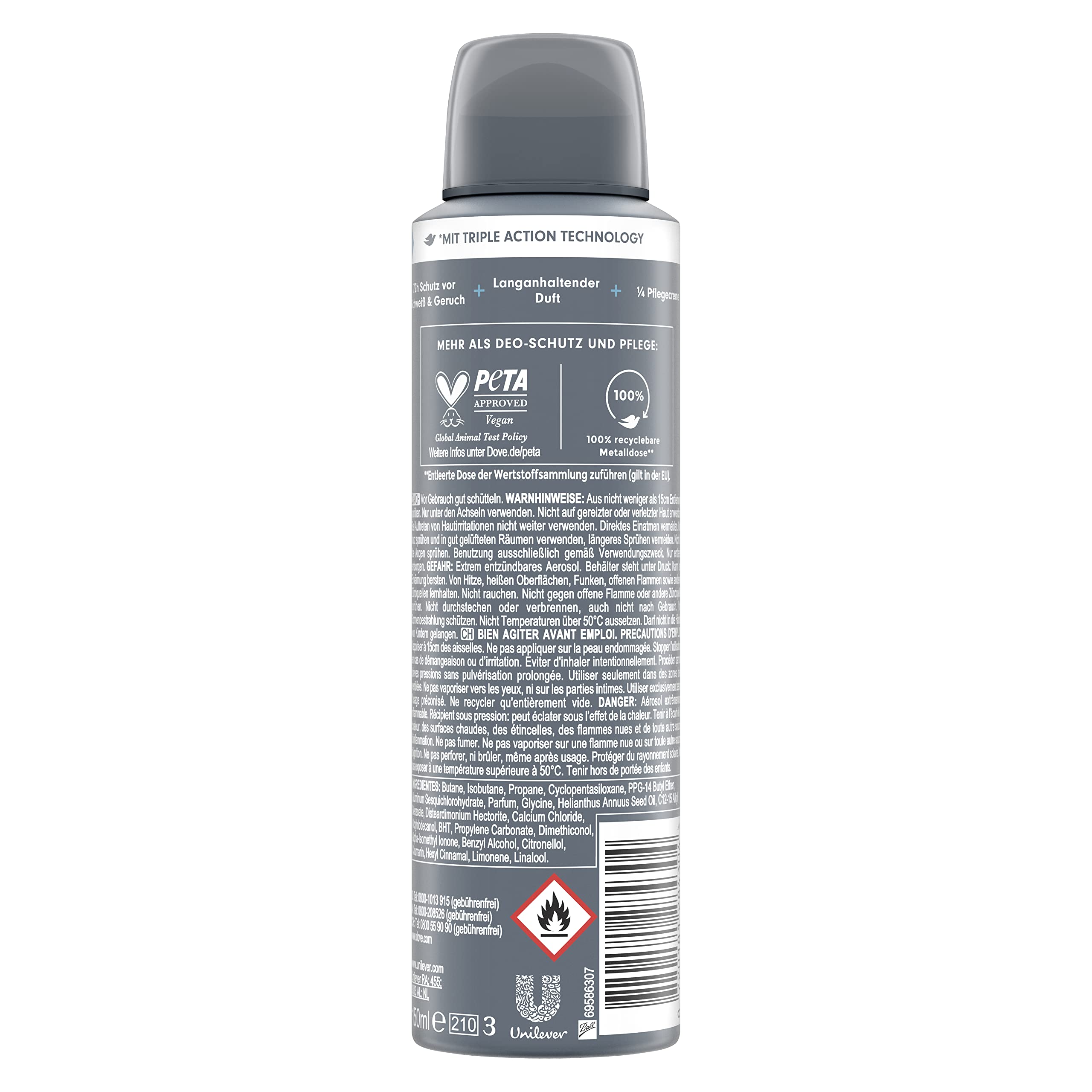 Dove Men+Care Advanced Anti-Transpirant Clean Comfort protege 72 horas contra el olor corporal y el sudor, 150 ml, 6 unidades