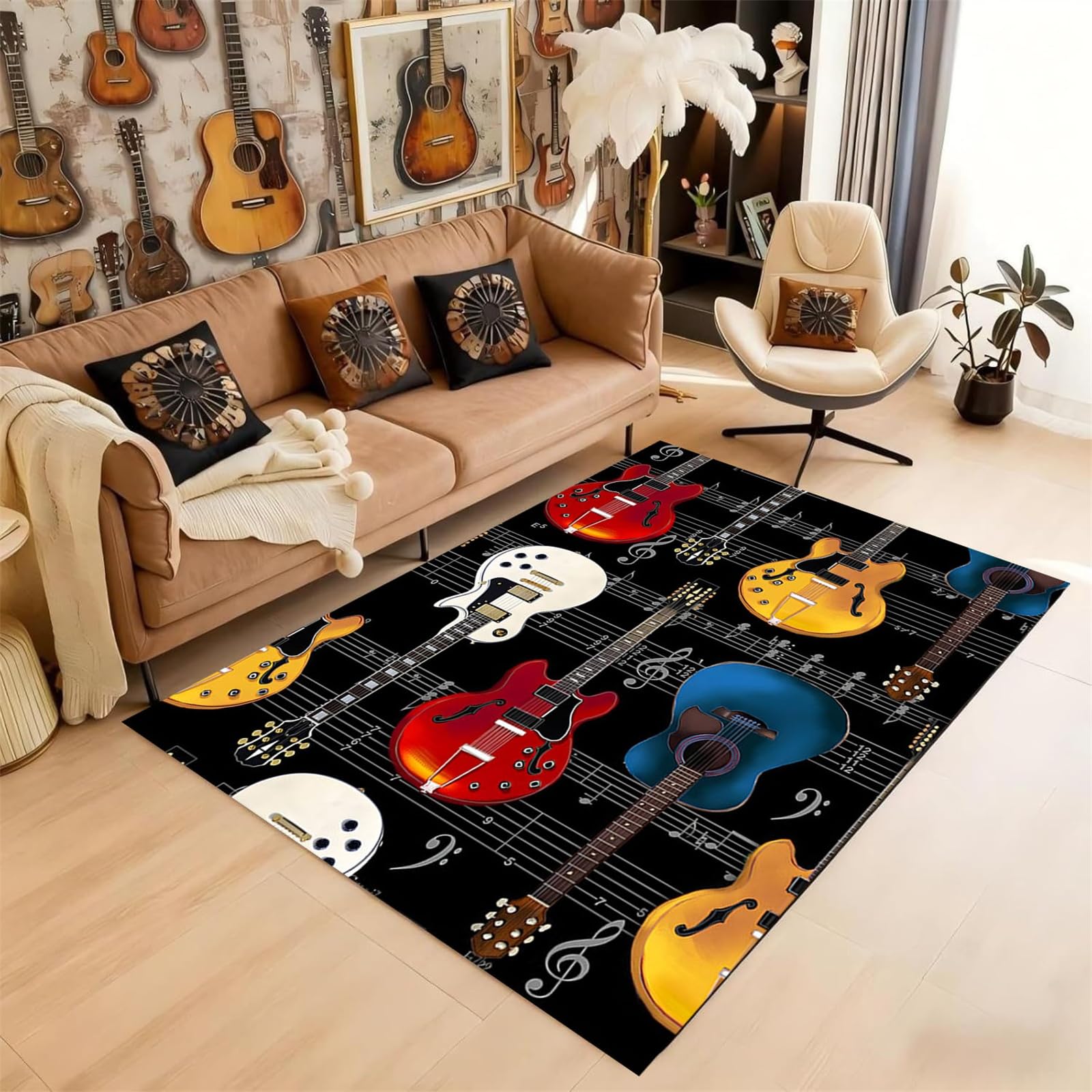 HONGXIU Guitar Area Rug - 70x140cm Music Area Carpet Guitar Pattern Carpet for Music Room & Studio, Rock Electric Guitar Rugs - Home Decor