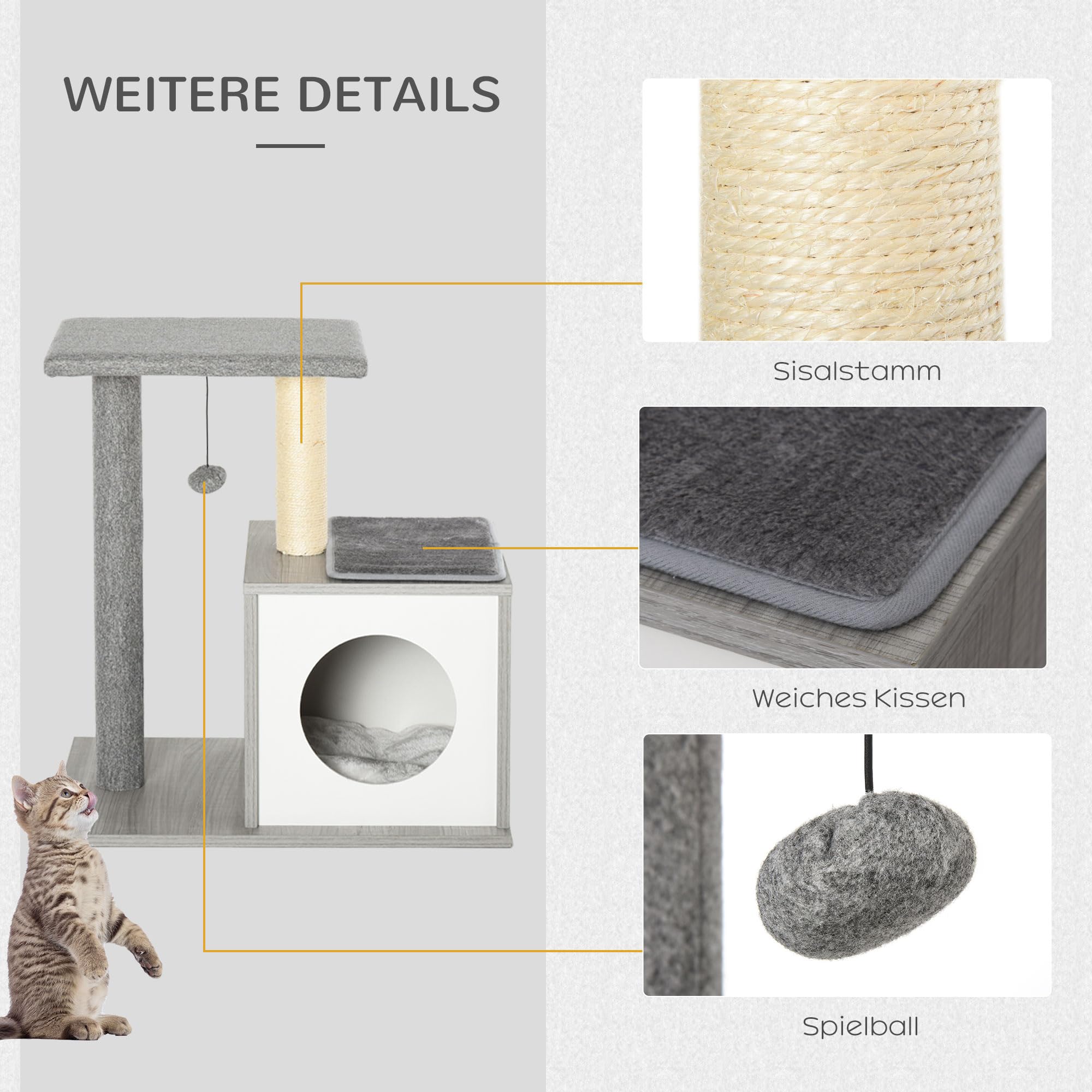 PawHut Krabpaal 92 cm klimboom met krabplank en speelbal, kattenboom