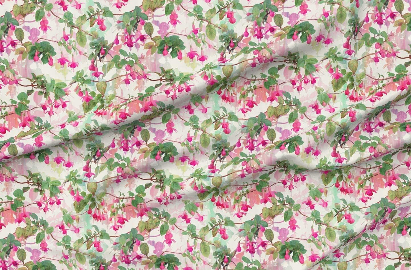 Spoonflower Fabric - Rainbow Fuchsia Floral Painted Pattern Large Print Magenta Garden Printed on Organic Cotton Sateen Fabric by The Yard - Sewing Quilting Apparel Home Decor
