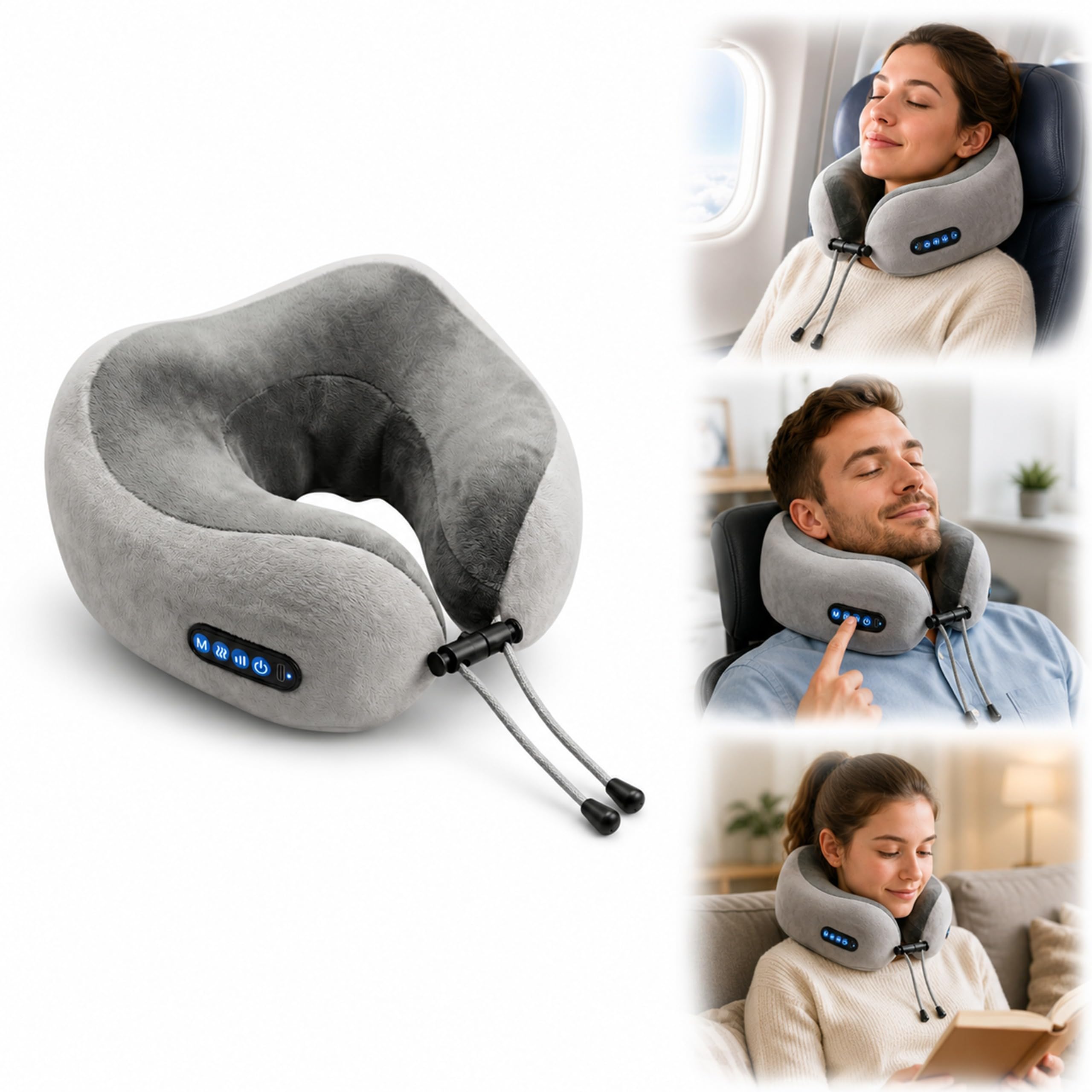 KLEN Massager Machine Wireless Shiatsu Neck Pillow for Travelling Relief | Rechargeable Neck Massager for Cervical Pain Relaxation with Heating Vibration, Home, Office, Car, Flight Use (1200mAh, Grey)-image-43