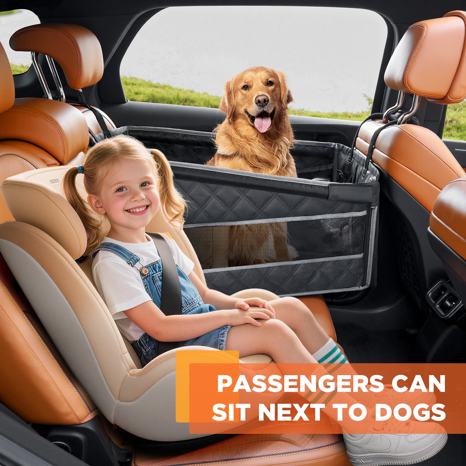 Gimars Seggiolino per cani di taglia grande e media, coprisedile impermeabile per cani con fondo rigido antiscivolo con finestrino in rete, tasca portaoggetti per auto/SUV / camion (M)