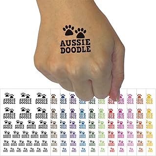 Aussiedoodle Dog Paw Prints Fun Text Temporary Tattoo Water Resistant Fake Body Art Set Collection - Yellow (One Sheet)
