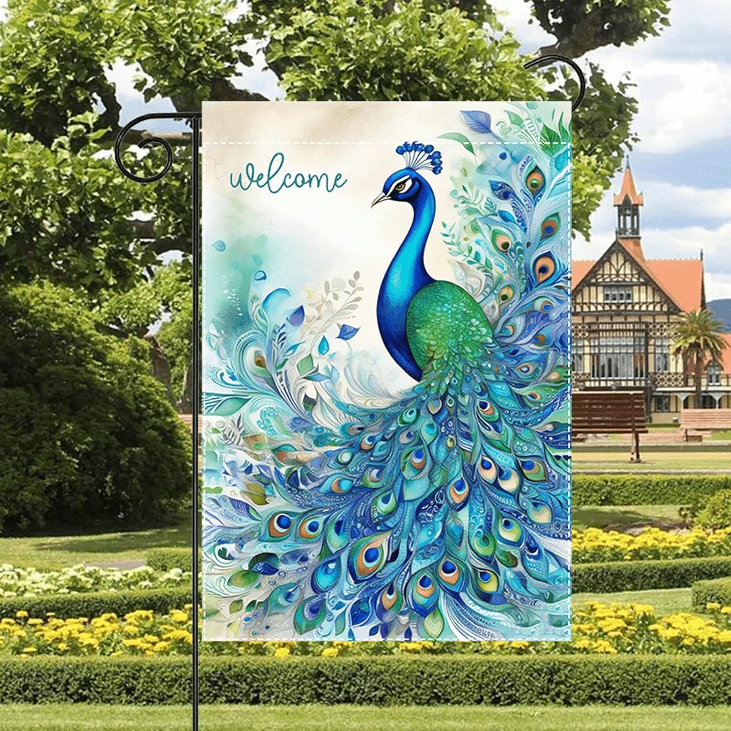 Welcome Garden Flag 12x18 Inch Double Sided Outside Peacock Seasonal Farmhouse Yard Blue Outdoor Flag - Image 3