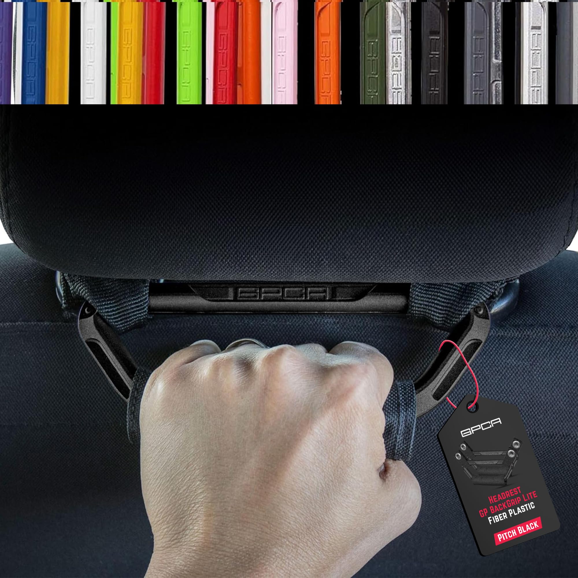 GPCA GP BackGrip Lite Headrest Handle for Cars, Jeeps, Trucks, and More, Back Seat Grab Handles and Hand Grips, Patented Jeep Accessories and Car Accessories Easy to Install (2-Pack, Black)