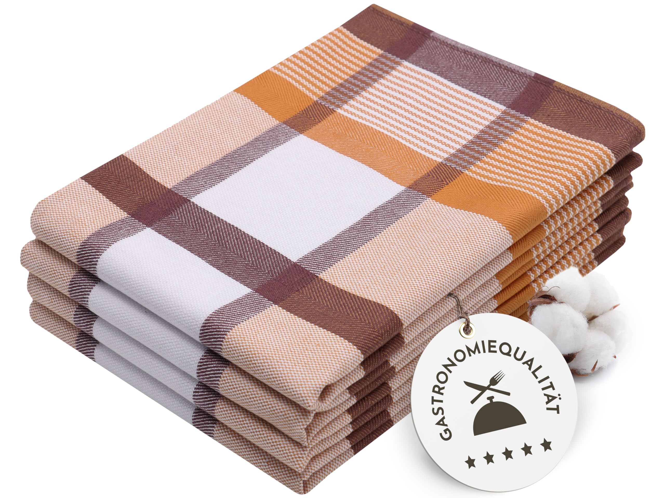ZOLLNER 4er Set Geschirrtücher Baumwolle in 50x70 cm - saugstarke und robuste Küchentücher - waschbar bis 60°C – in braun kariert - Gastronomiequalität - Oeko Tex® Zertifiziert