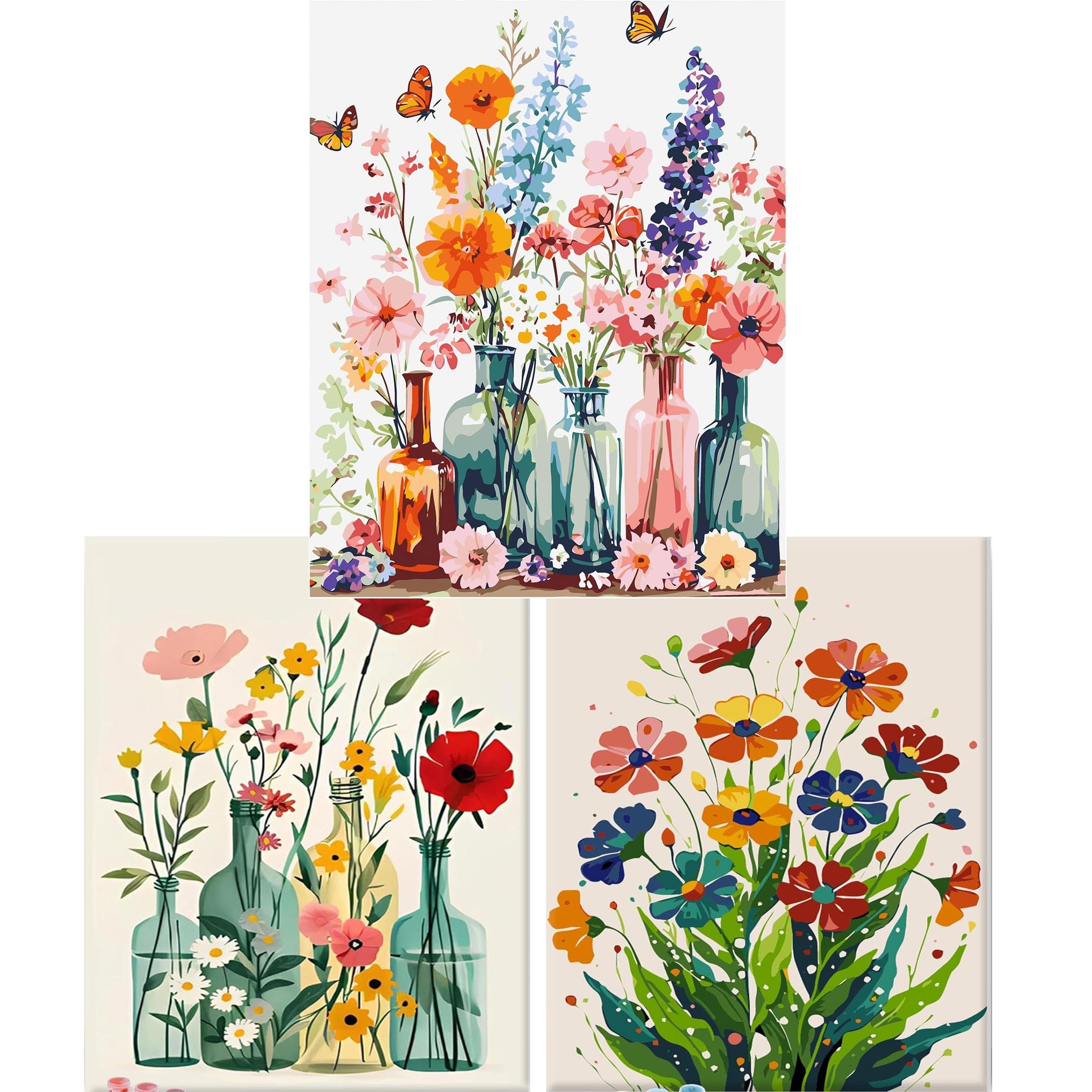 Yunruily 3 Stück Malen Nach Zahlen Erwachsene - Blume Paint by Numbers Adult,Diy Malen Nach Zahlen und Acrylfarbe,zur Heimdekoration 30x40cm