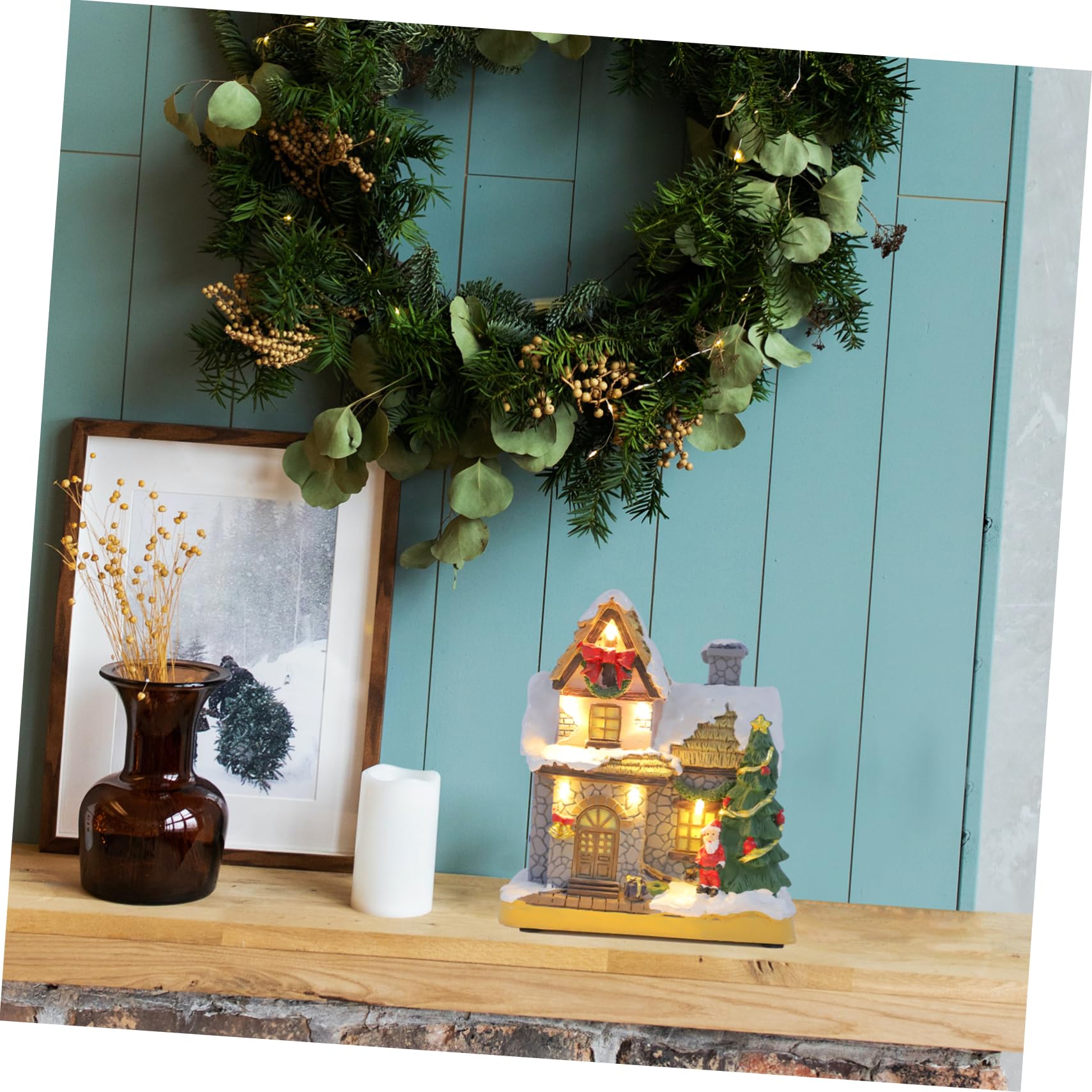 Decoración de Casa Iluminada de Resina Adorno de Escritorio para Navidad Casa Luminosa de Navidad y Decoración del Hogar