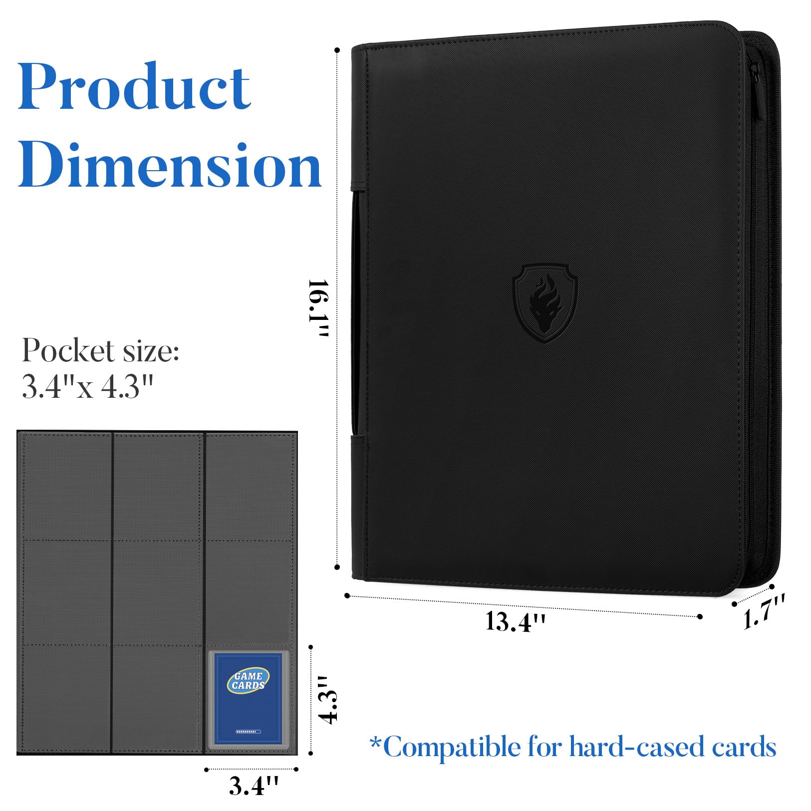 Fabmaker Carpeta de carga superior con capacidad para 360 tarjetas, carpeta portátil con asa retráctil, almacenamiento de tarjetas coleccionables de carga lateral para fundas de tarjetas duras de 3 x