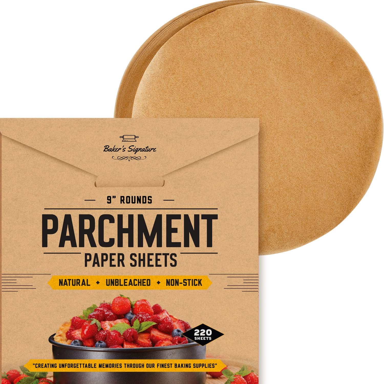 9 Inch Rounds Pack of 120 Parchment Paper Baking Sheets by Baker’s Signature | Precut Silicone Coated & Unbleached – Will Not Curl or Burn – Non-Toxic & Comes in Convenient Packaging
