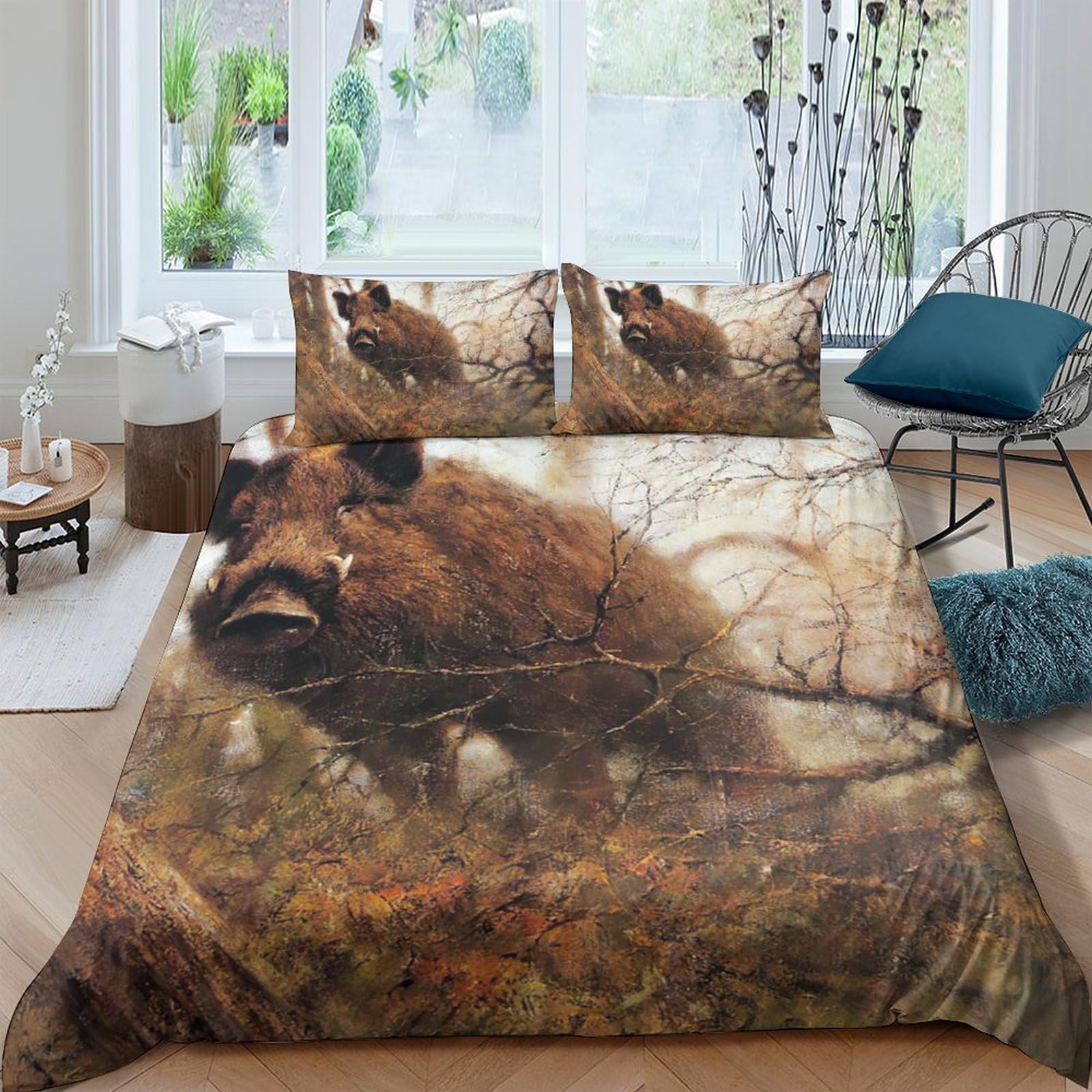 Ctjqhvkz Style-4 3D Printed Wild Boar Forest Fitted Sheet Microfiber Soft Brown Animal Mattress Cover For Bedroom Dorm Decor Easy Care Single（135X200cm）