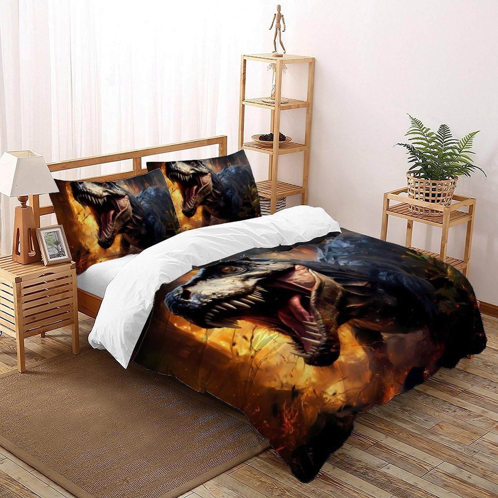 Housse de couette Tyrannosaurus Rex Super King 260x220cm avec 2 taies d'oreiller pour lit enfant