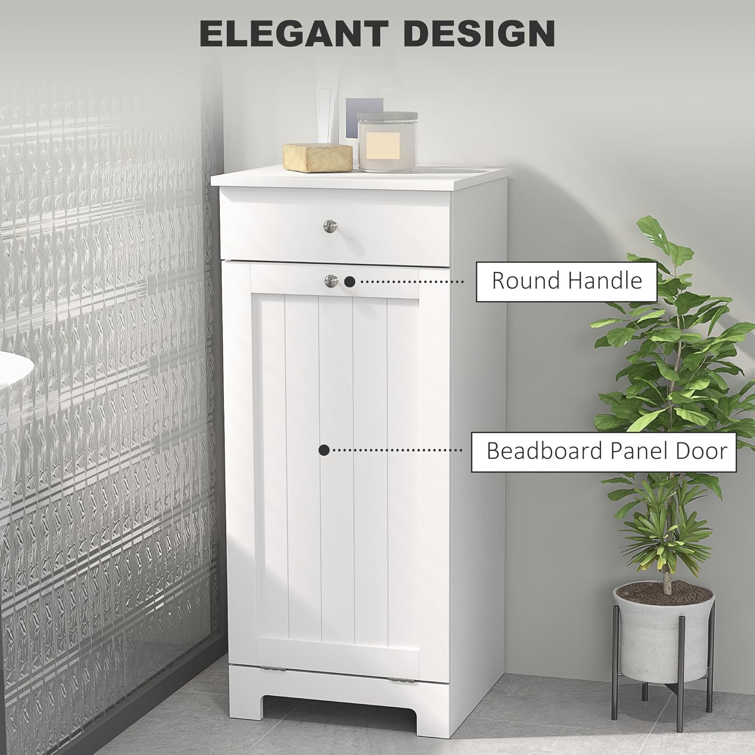 HOMCOM Laundry Cabinet with Removable Basket, Tilt Out Laundry Hamper with Drawer and Beadboard Door, Bathroom Hamper Cabinet, White