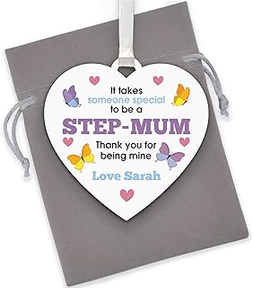 It Takes Someone Special To Be A Step Mum Wooden Heart Gifts - Personalised Mothers Day Step Mum Gifts - Birthday Christmas Gifts for Step Mum - Step Mom Step Nanny Step Parent Gifts - With Grey Bag