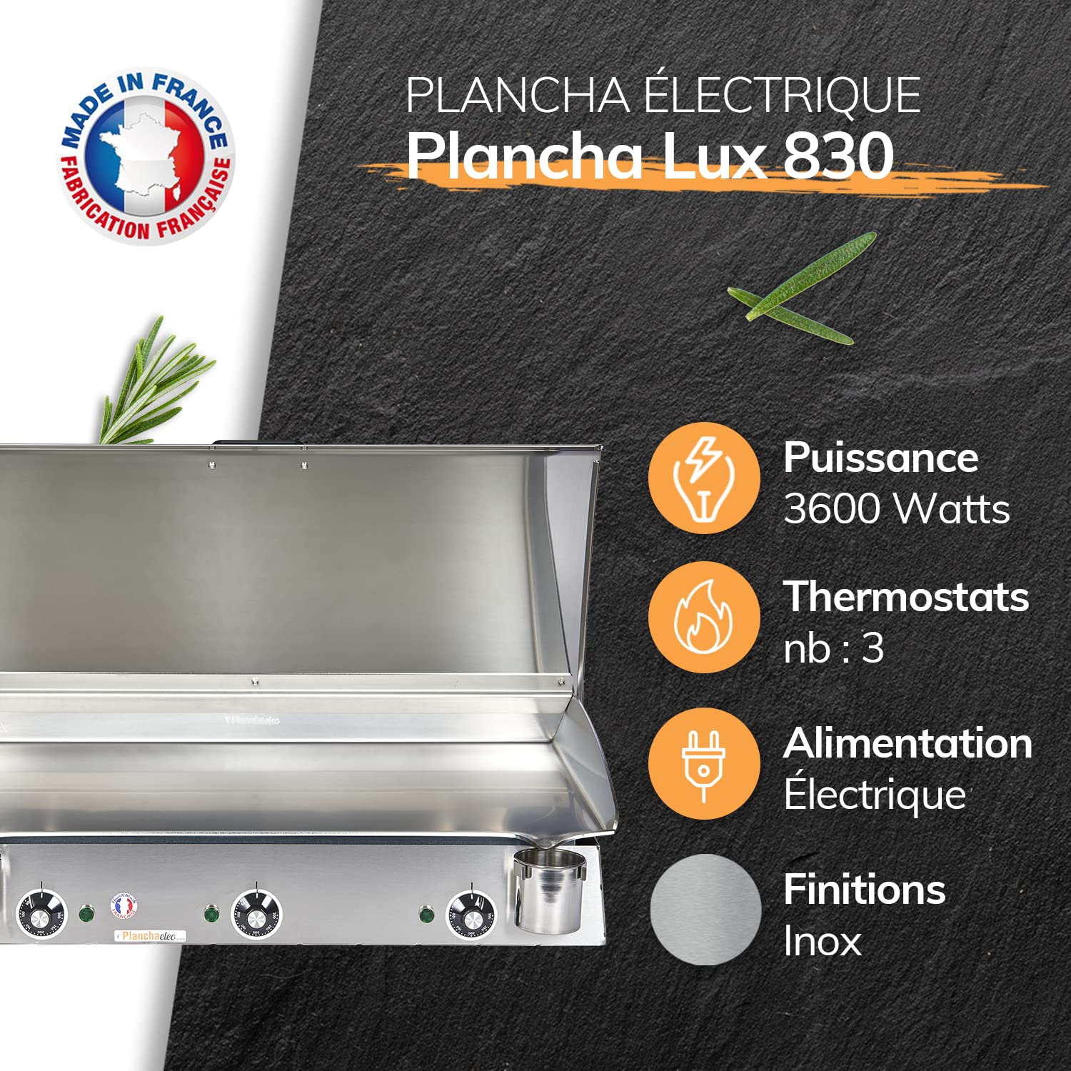 Piastra elettrica PLANCHAELEC LUX 830 - INOX - 3600 W