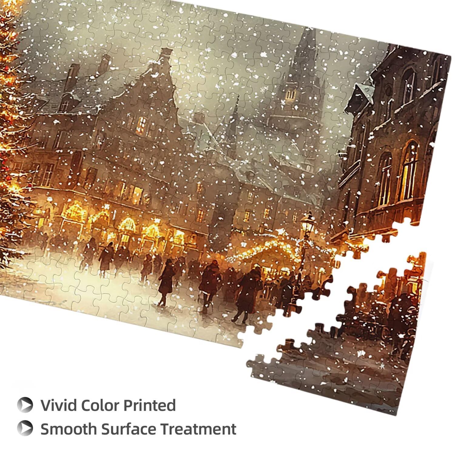 Puzzle 1100 dla dorosłych, wymagająca łamigłówka, prezent 87 x 42 cm, puzzle dla całej rodziny, prezenty dla kobiet i mężczyzn, temat: widok ulicy choinka J-548