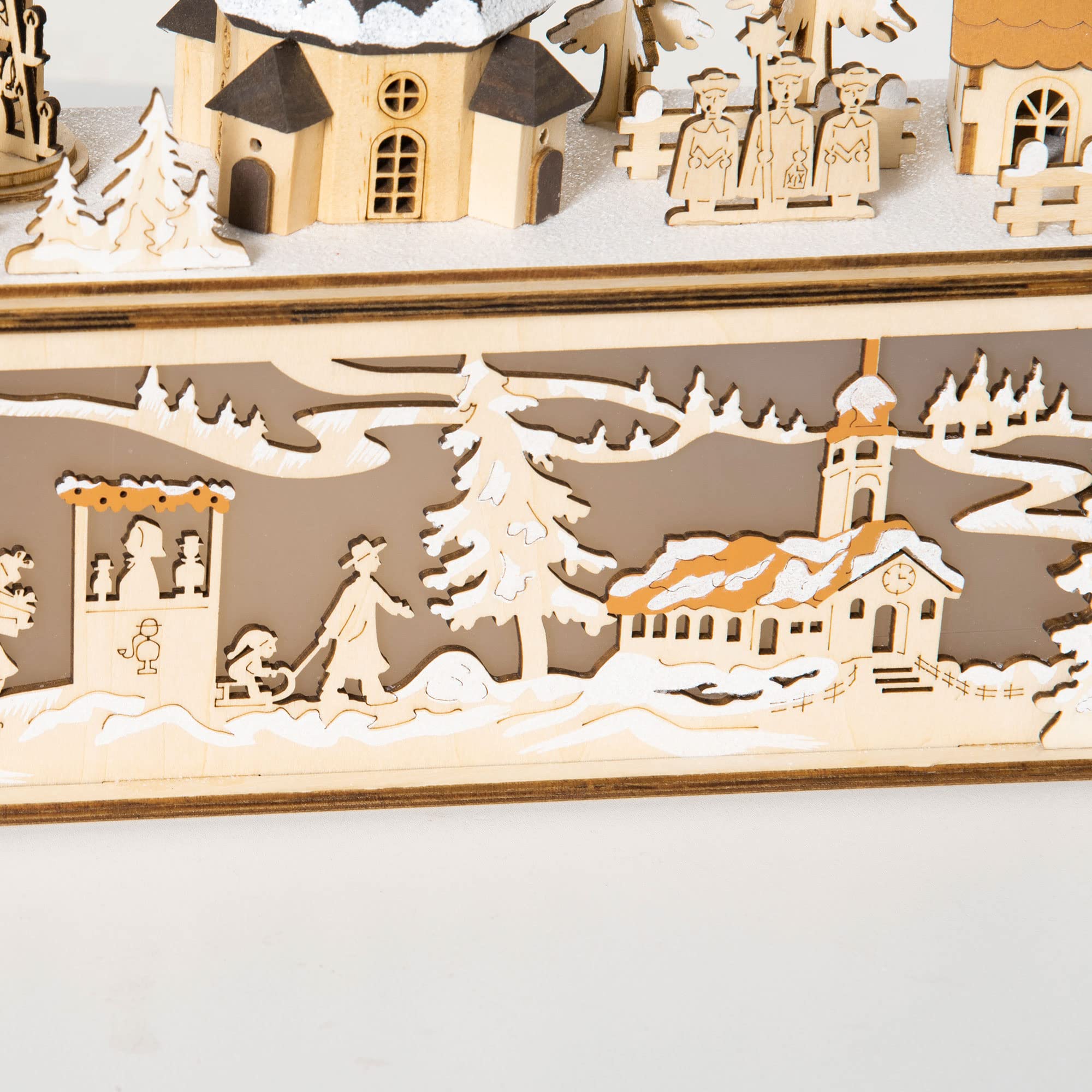 HOMCOM Weihnachtsdorf mit LED Beleuchtung Winterdorf Innen Beleuchtet | Holz, Weihnachtsdeko, Weihnachtsstadt, Weihnachtshaus, Deko, Tischdeko