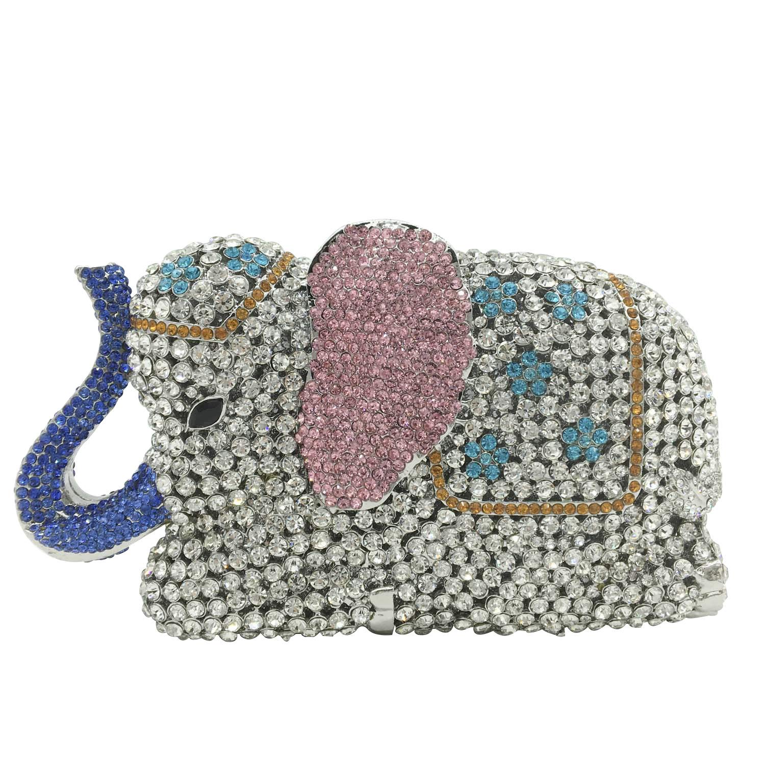 Boutique De FGG Elephant Clutch Purse Women Animal Rhinestone Evening Handbags Bridal Party Prom Crystal Minaudiere Bag,Mini