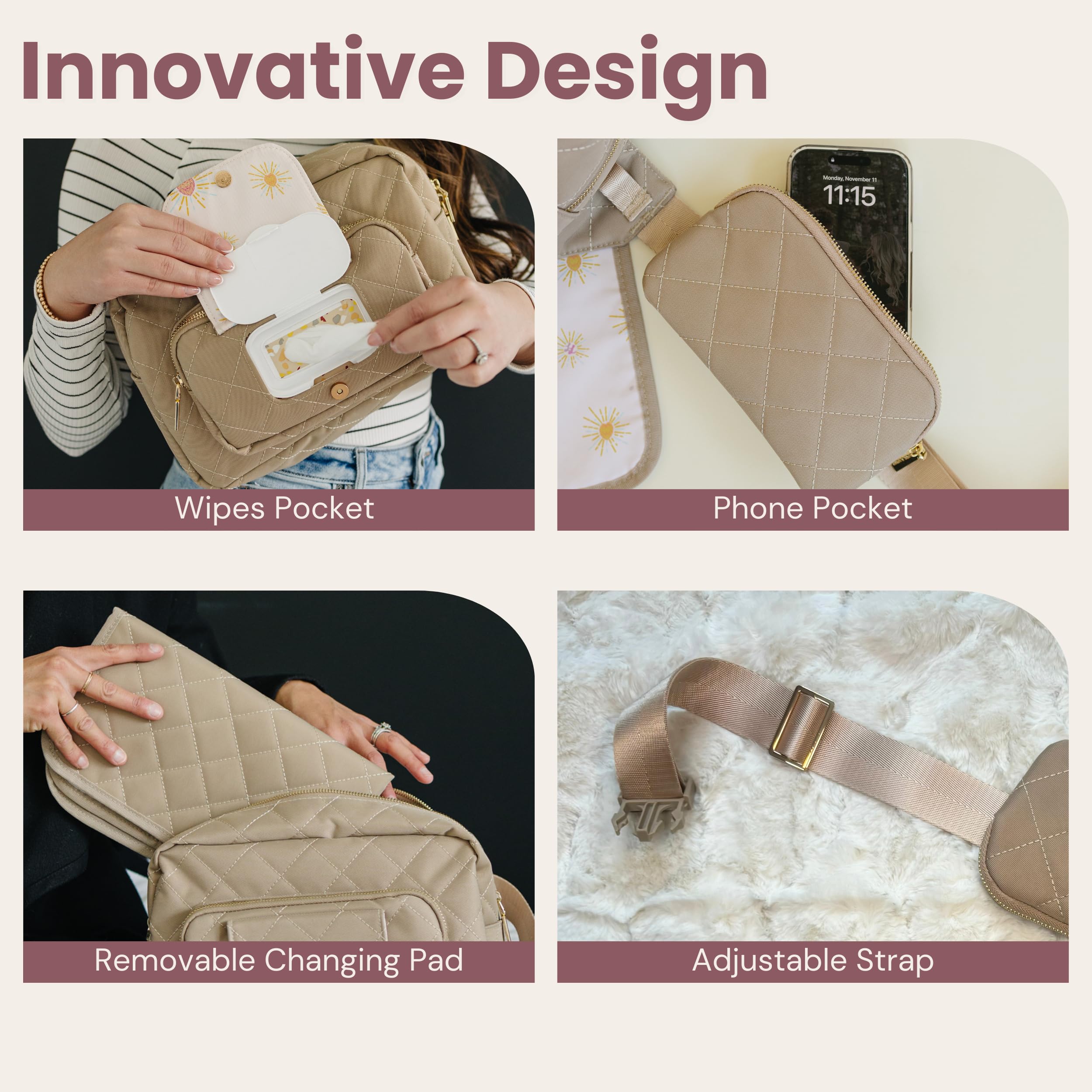 Lion & Light Kleine Mini-Wickeltasche mit tragbarer Wickelunterlage, Bauchtasche