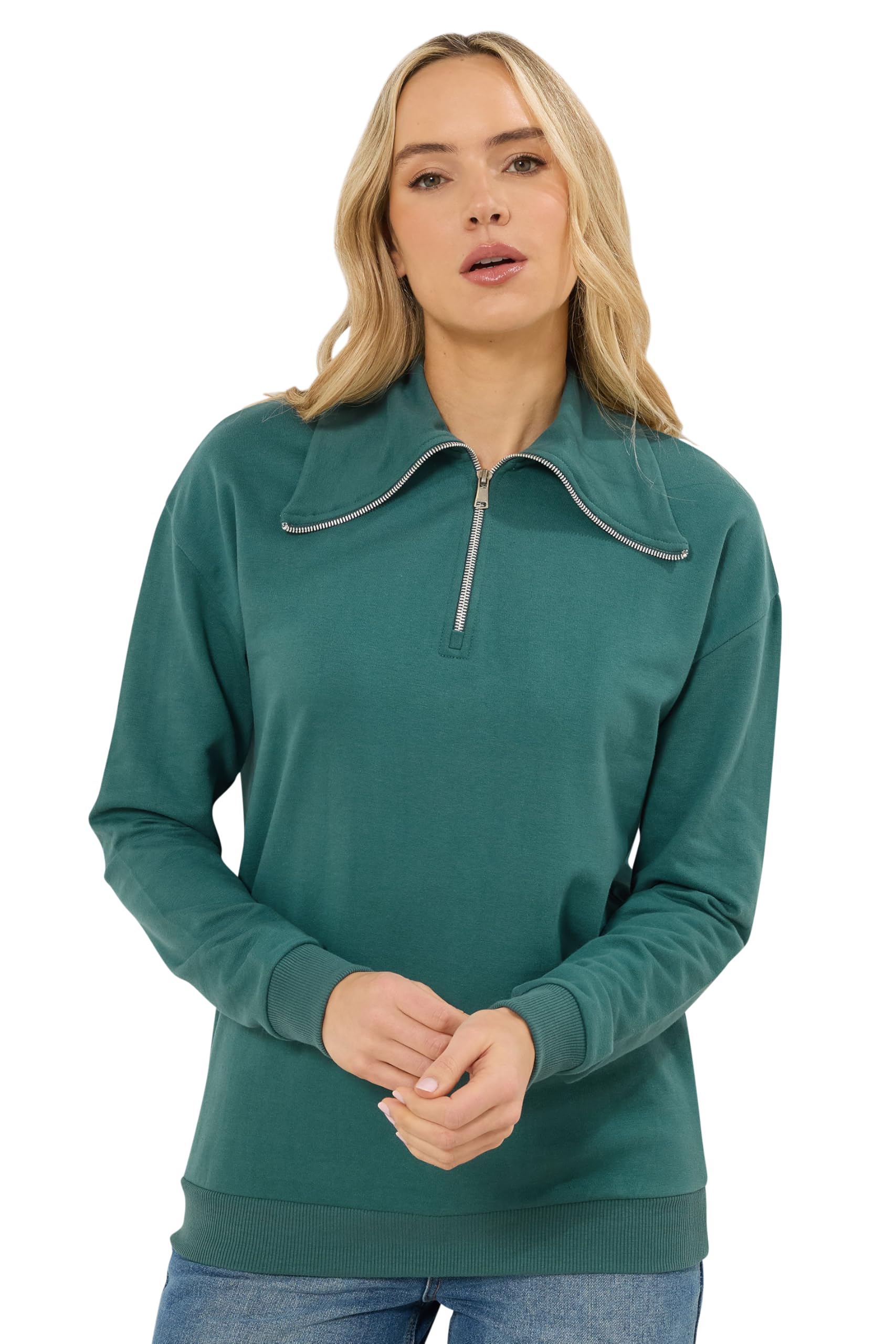Long Tall Sally Women's Teal Tall Quarter Zip Sweatshirt In | : Size 14