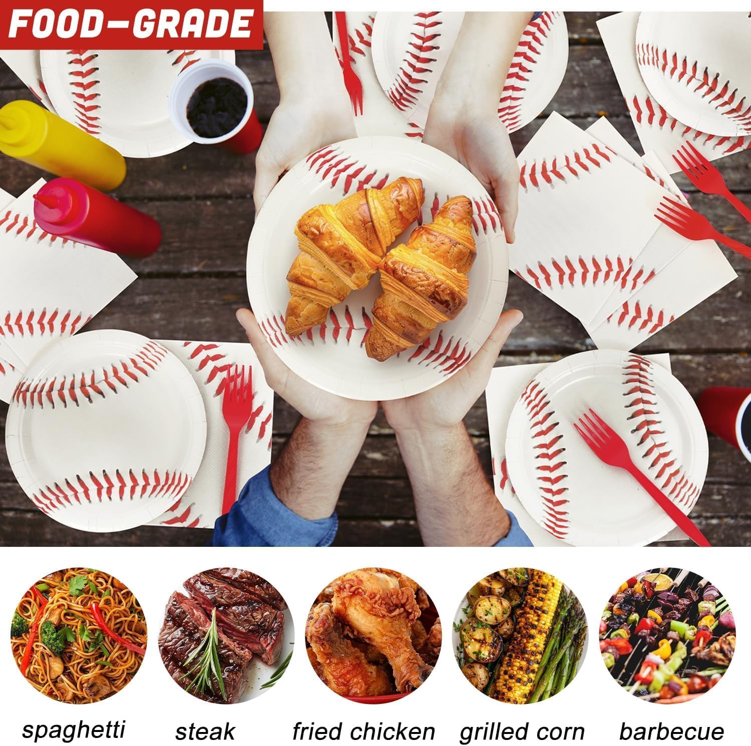 144 Pcs Baseball Party Supplies - Paper Plates, Napkins, Forks for 24 Guests - Sports Birthday Party Decorations