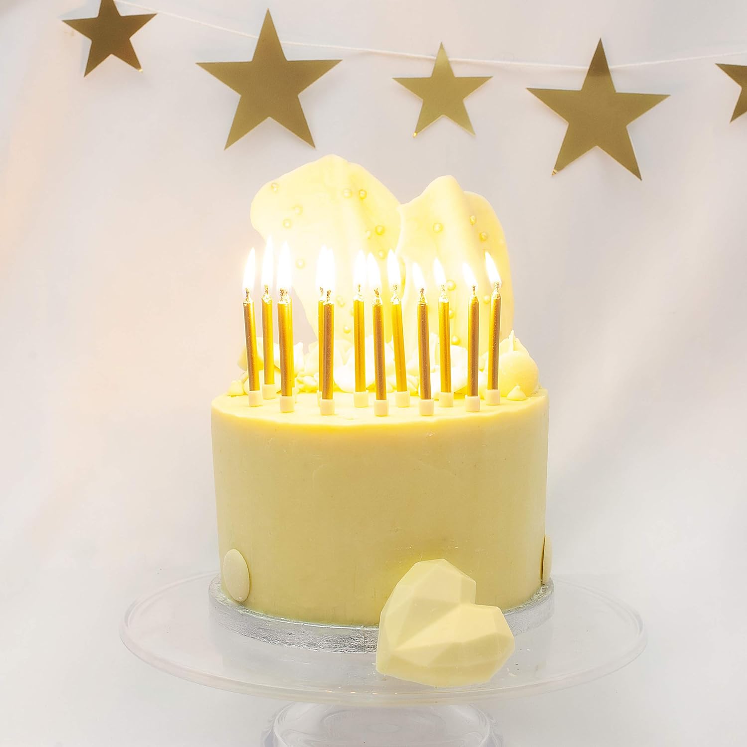 On The Wall Gold Metallic Cake Candles with Holders (24 Pack) TopToy