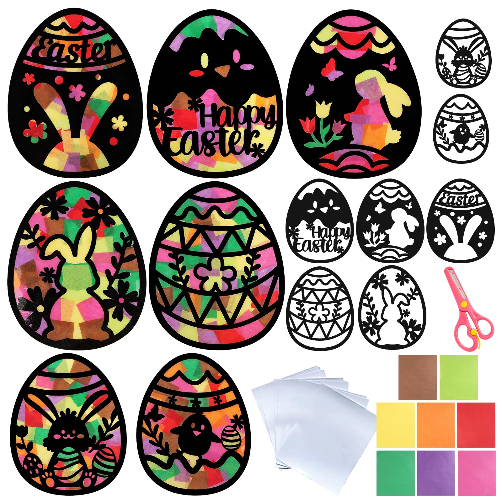 BOOMTOP 14pcs Manualidad Pegatina Ventana Pascua Conejo Huevo, Manualidad Niños de Ventana de Easter, Juego DIY Niño Pegatina Ventana Pascua de Conejo, Conjunto Decoración Ventana Pascua