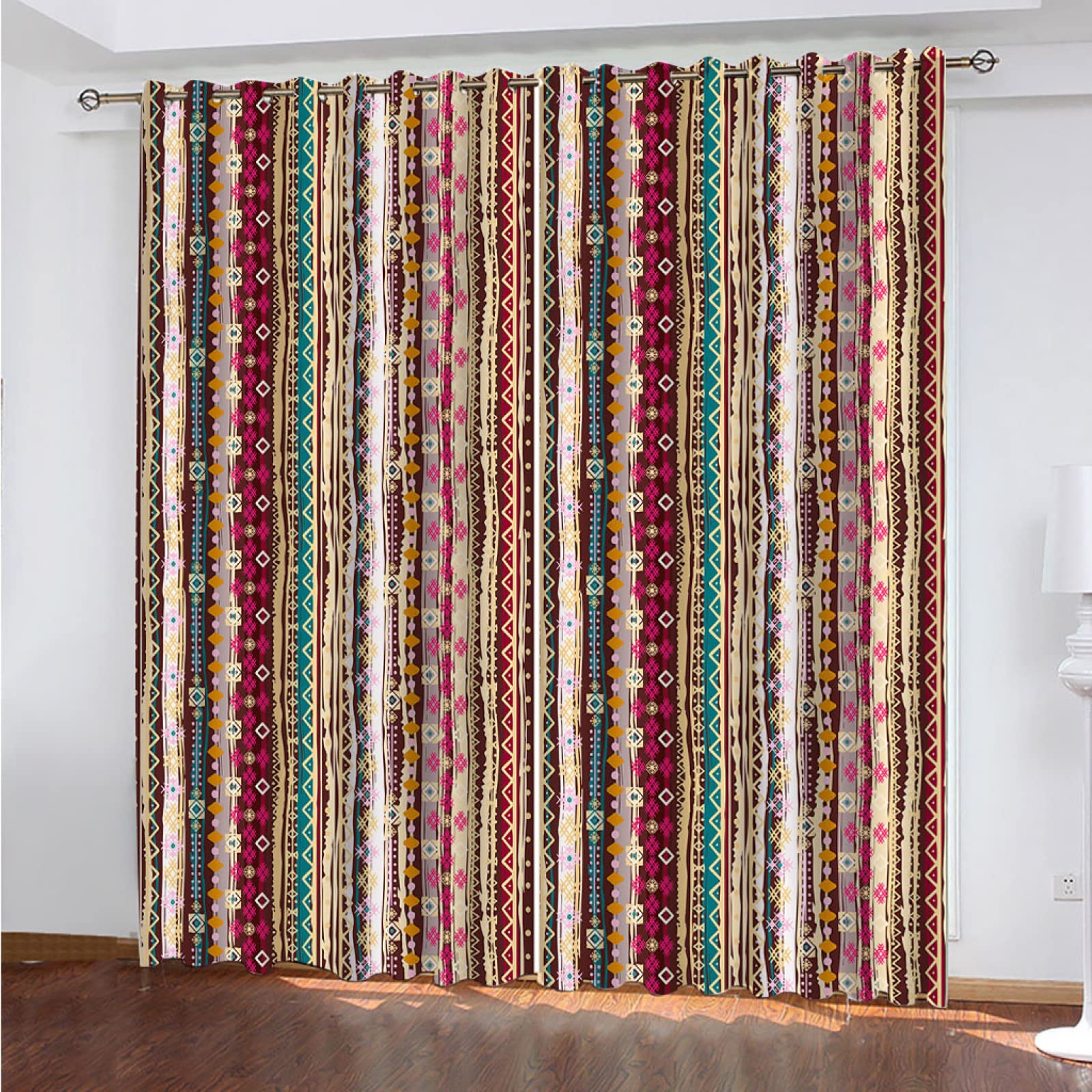 ELGISI Cortinas Salón Opacas Térmicas Aislantes Frío Y Calor para Ventanas - 2 Piezas con Ojales Impresión Digital 3D Patrón Étnico Cortinas Opacas Habitacion Y Dormitorio para Infantiles 117X137Cm