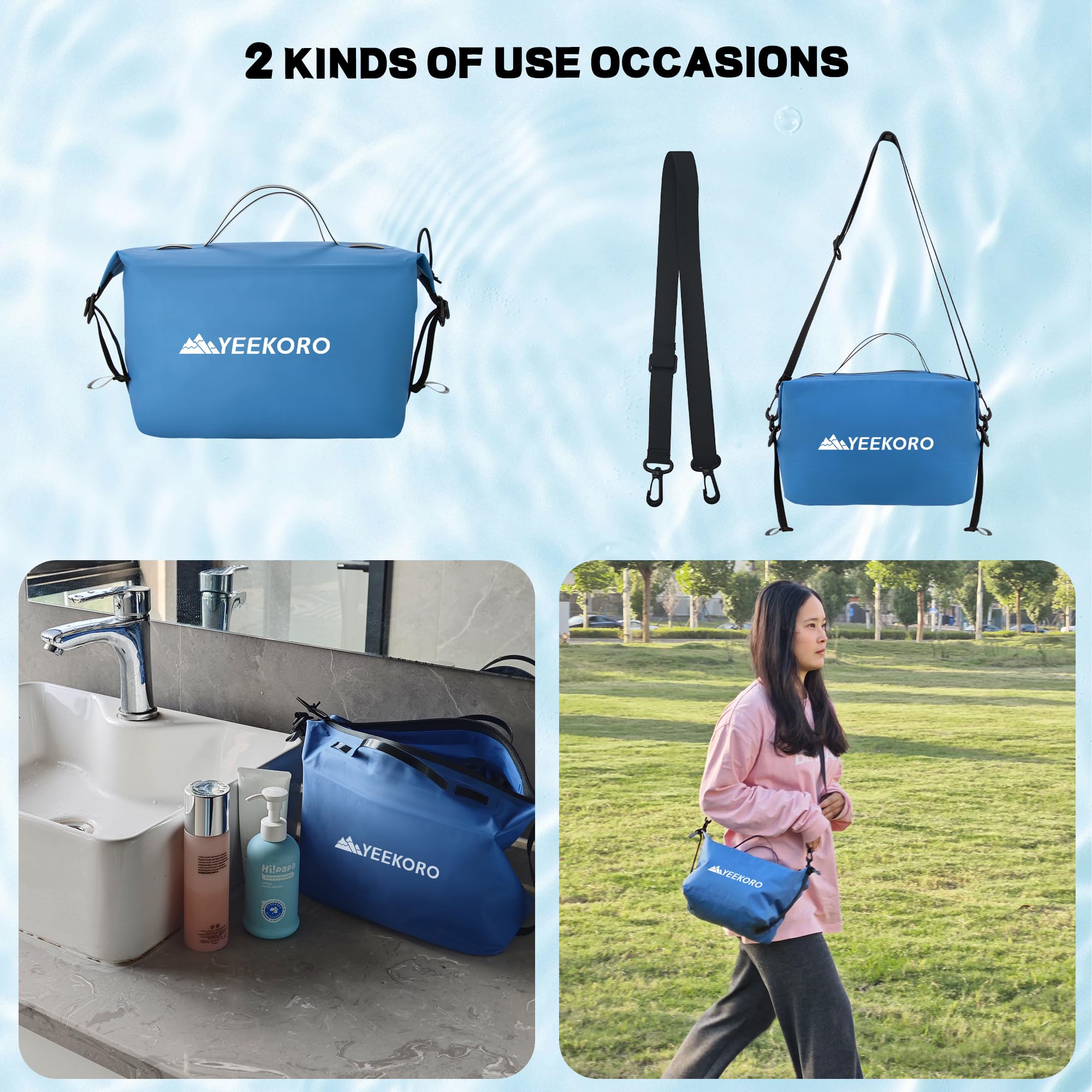 Neceser impermeable para viajes, estilos de cremallera, organizador de artículos de tocador de nailon 40D con correas de hombro para hombres y mujeres, accesorios de viaje, 2 paquetes azul