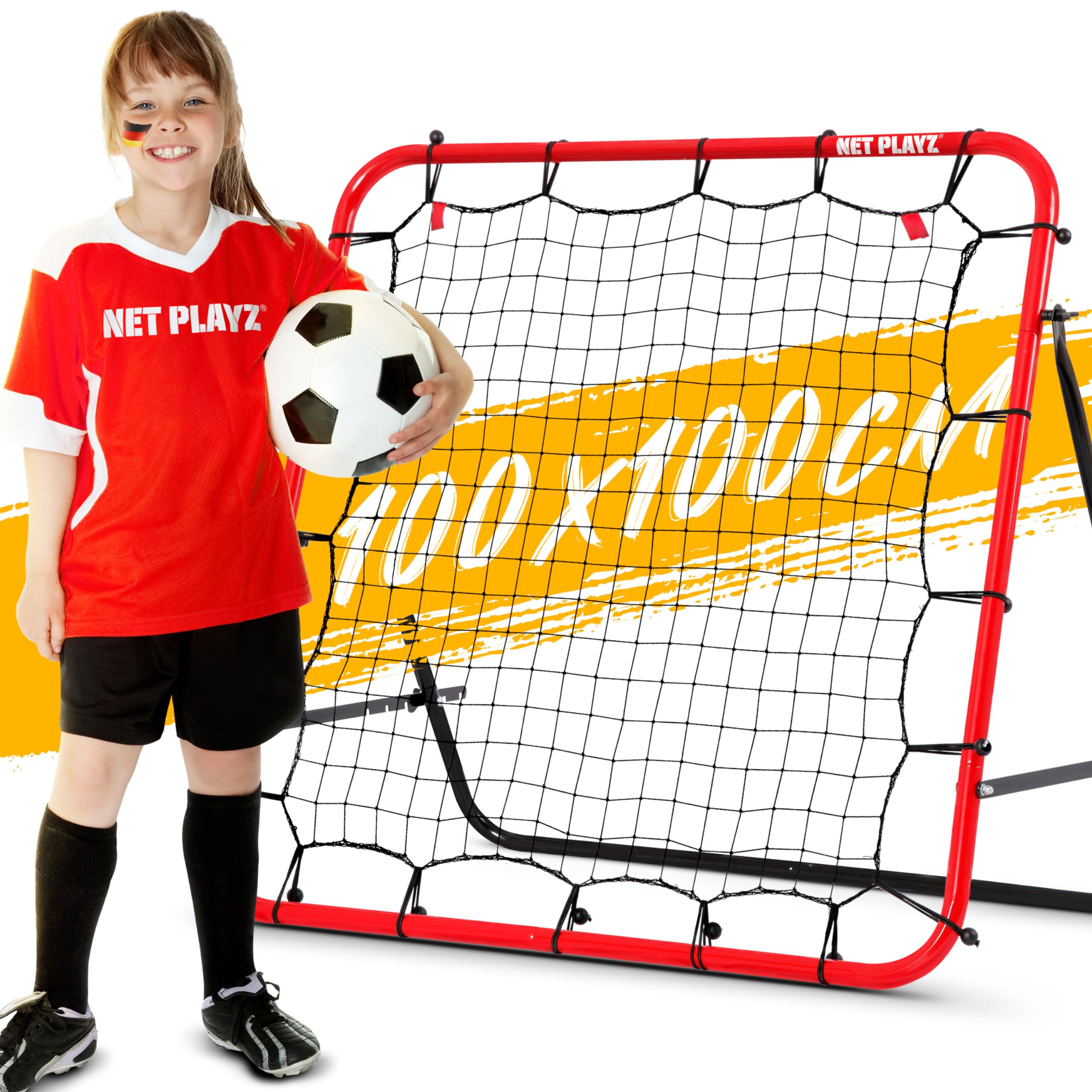 Porta Calcio Bambini Rete Di Rimbalzo Calcio | Rebounder 100x100cm | 5 Angoli Regolabili | Allenamento Attrezzo Calcio Rimbalzo