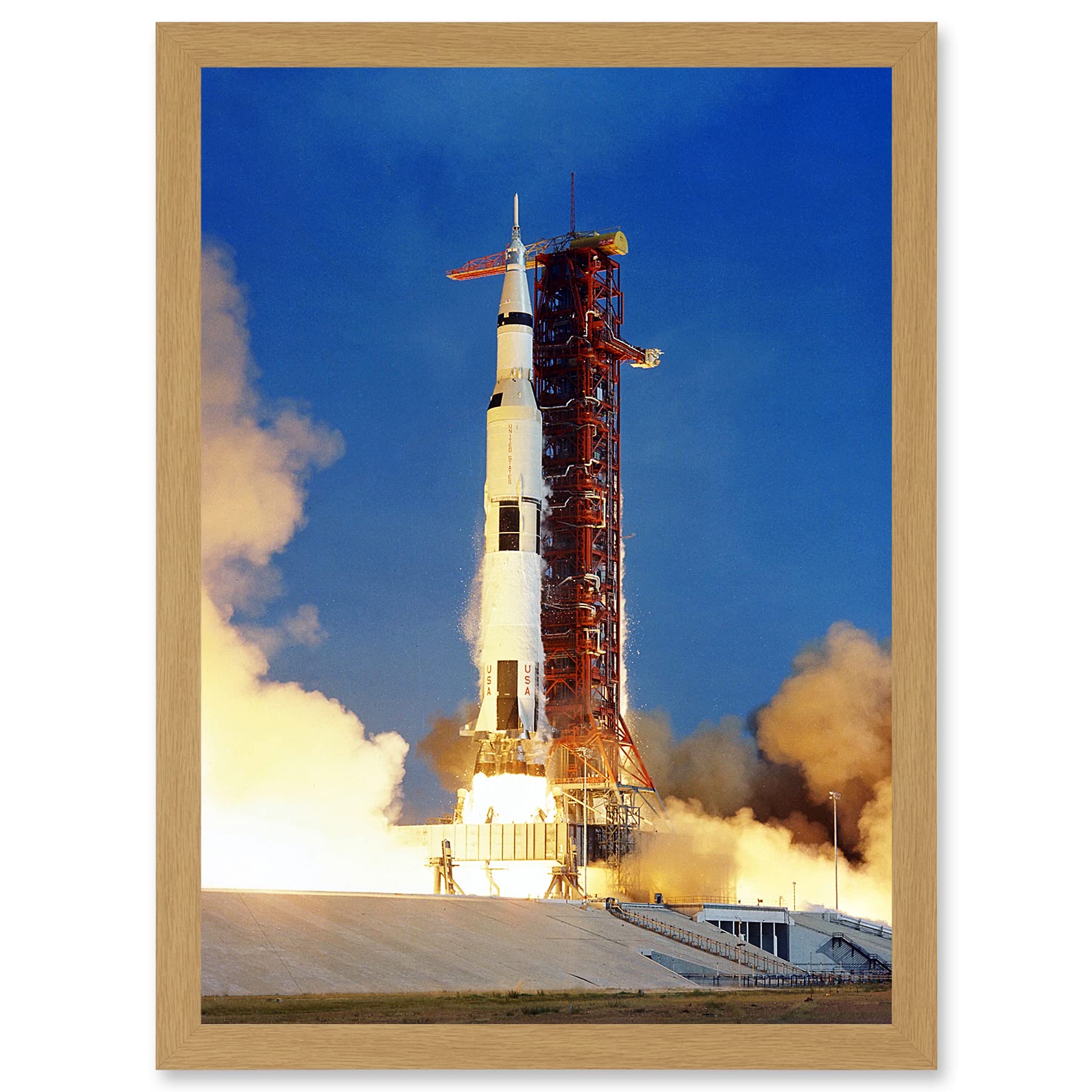 Artery8 Space Nasa Apollo 11 Rocket Launch Lift Off Photo USA Moon Mission Artwork Framed Wall Art Print A4