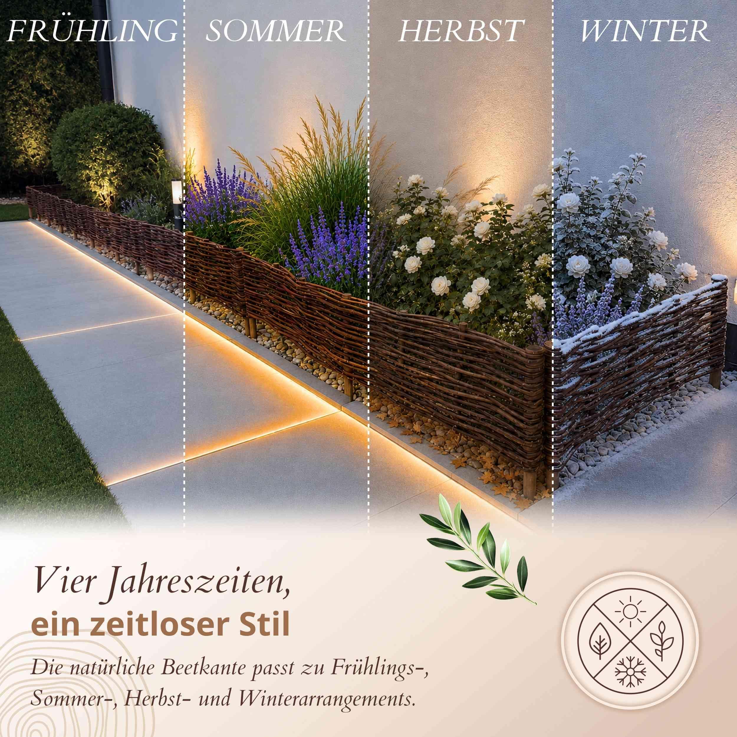 Floranica 10 Stück Beetbegrenzung Weide 20 cm x 50 cm – Rasenkante Weidengeflecht Beeteinfassung, Beetumrandung
