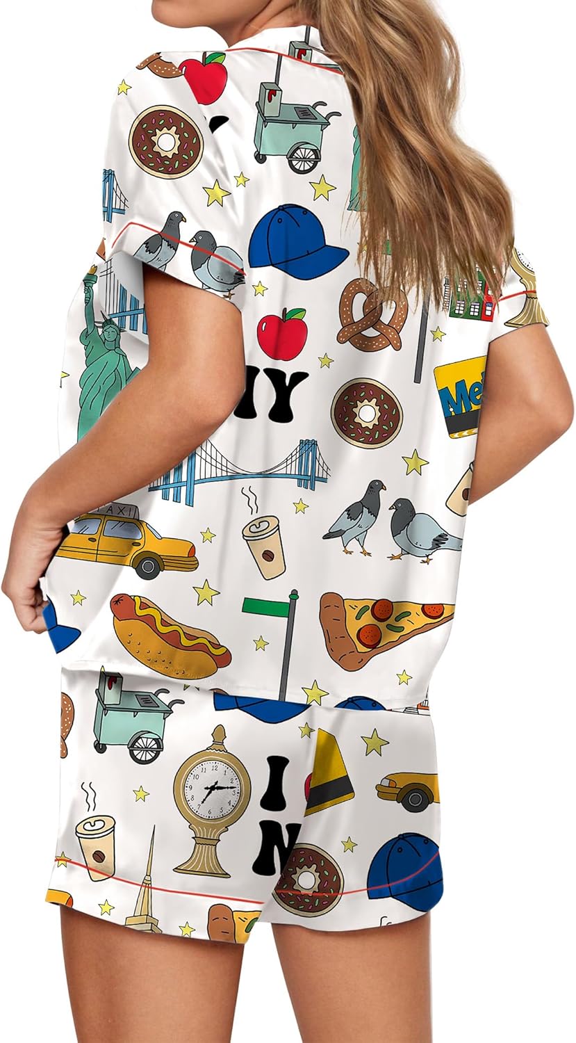 SHESHOW Satin Pajamas for Women Set Satin Button Down Short Sleeve Shirt and Shorts Summer Loungewear Size XS-XXL - Image 2