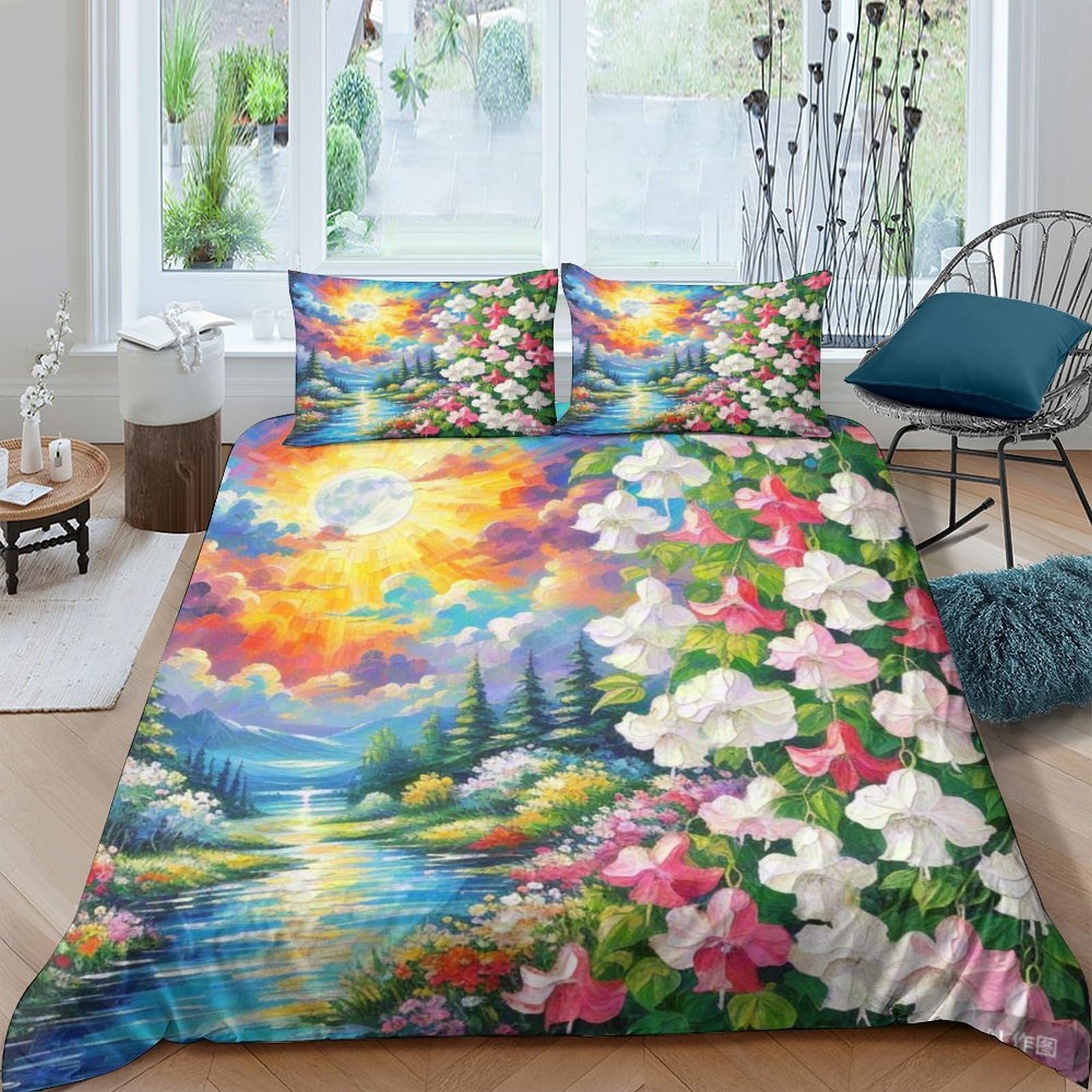 Housse de couette fuchsia 3D en microfibre thermorégulatrice avec zip caché
