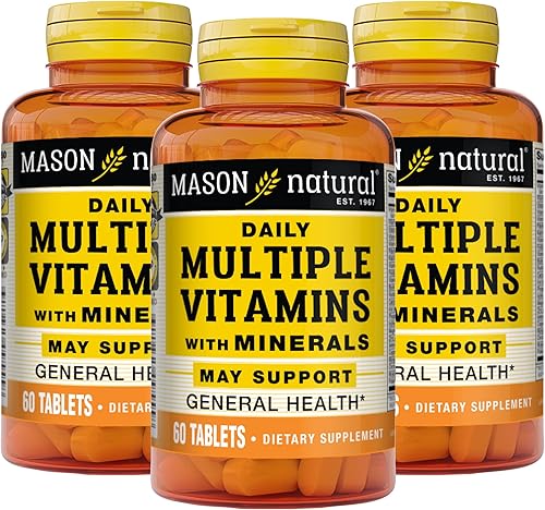 MASON NATURAL Vitaminas diarias múltiples con minerales – 24 vitaminas y minerales esenciales, todo en uno, multivitamínico, apoya la salud general,
