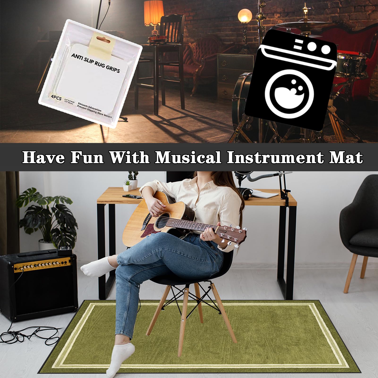 Schallschutzmatte Schlagzeug Teppich Schlagzeugteppich Schallschutz 140 x 100 cm Grün Teppich Drum Rug Drum Matte Drumteppich Musikinstrumentenmatte Drum-Matten-Teppich Schalldicht Teppiche
