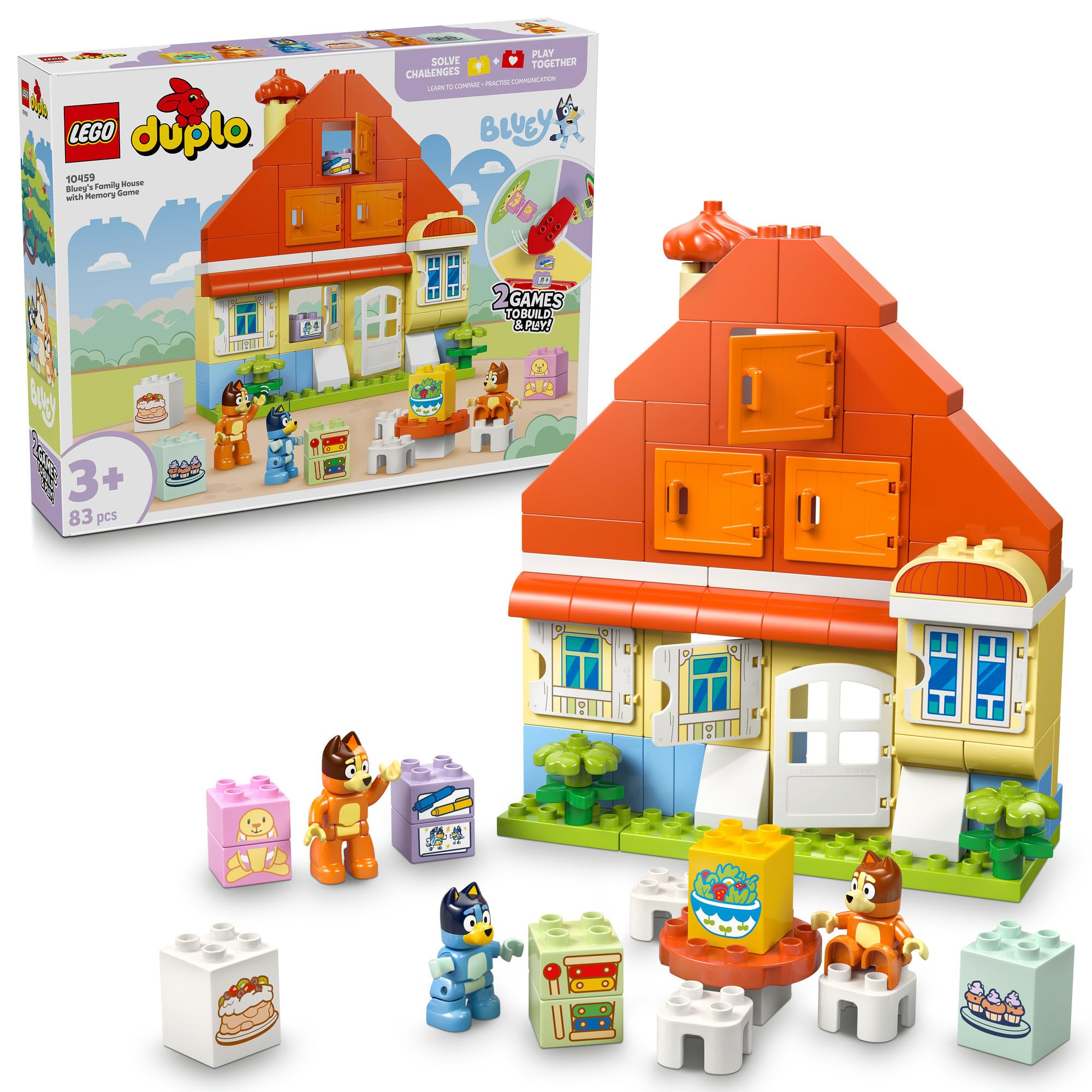 LEGO® DUPLO® Bluey: Bluey’s Family House with Memory Game 10459 2-in-1 Interactive Toy Combines Family Recall Fun with Pretend Play Inspired by The TV Show, Toy for Ages 3 Plus